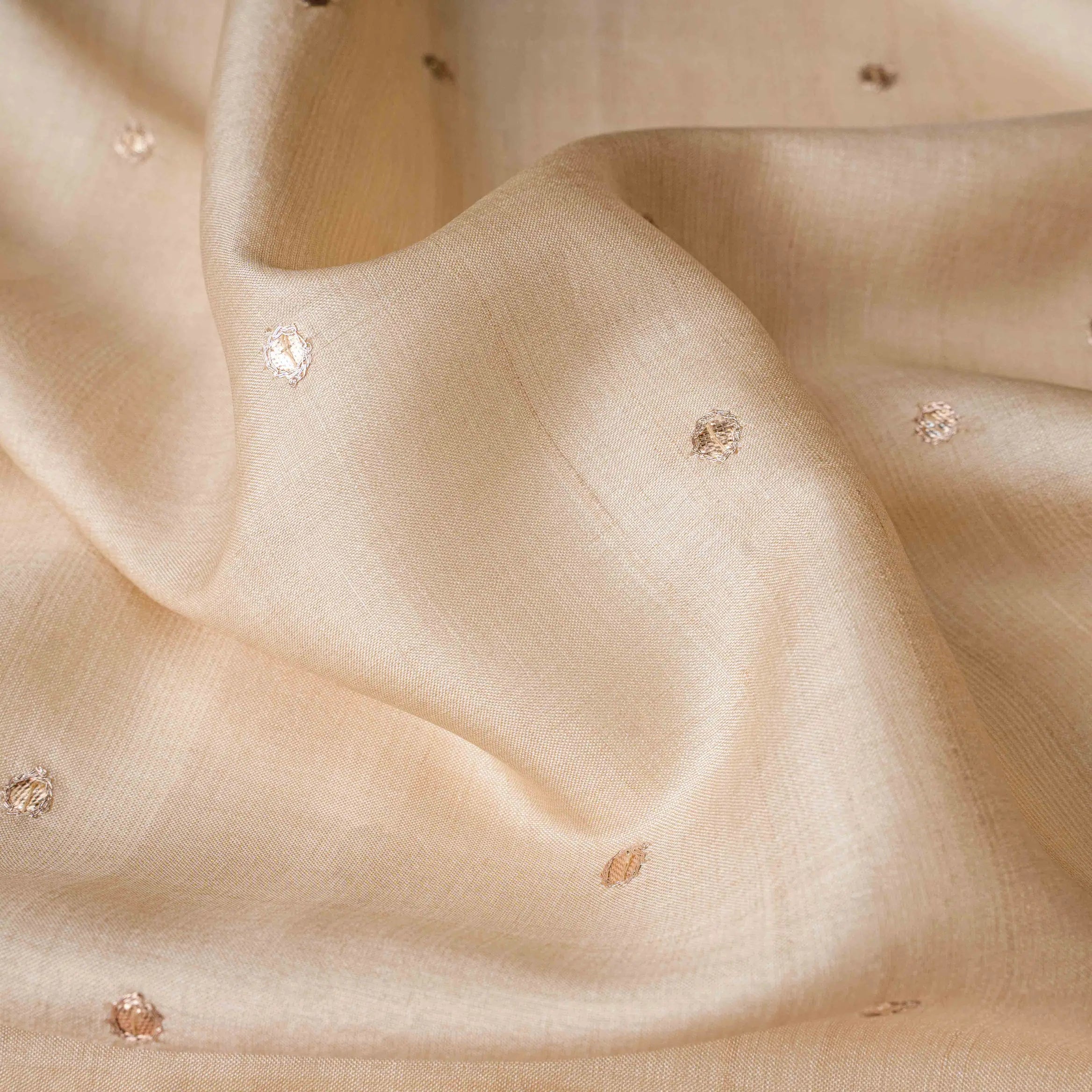 Tussar Silk Embroidered Cut-work Saree in Porcelain Ivory