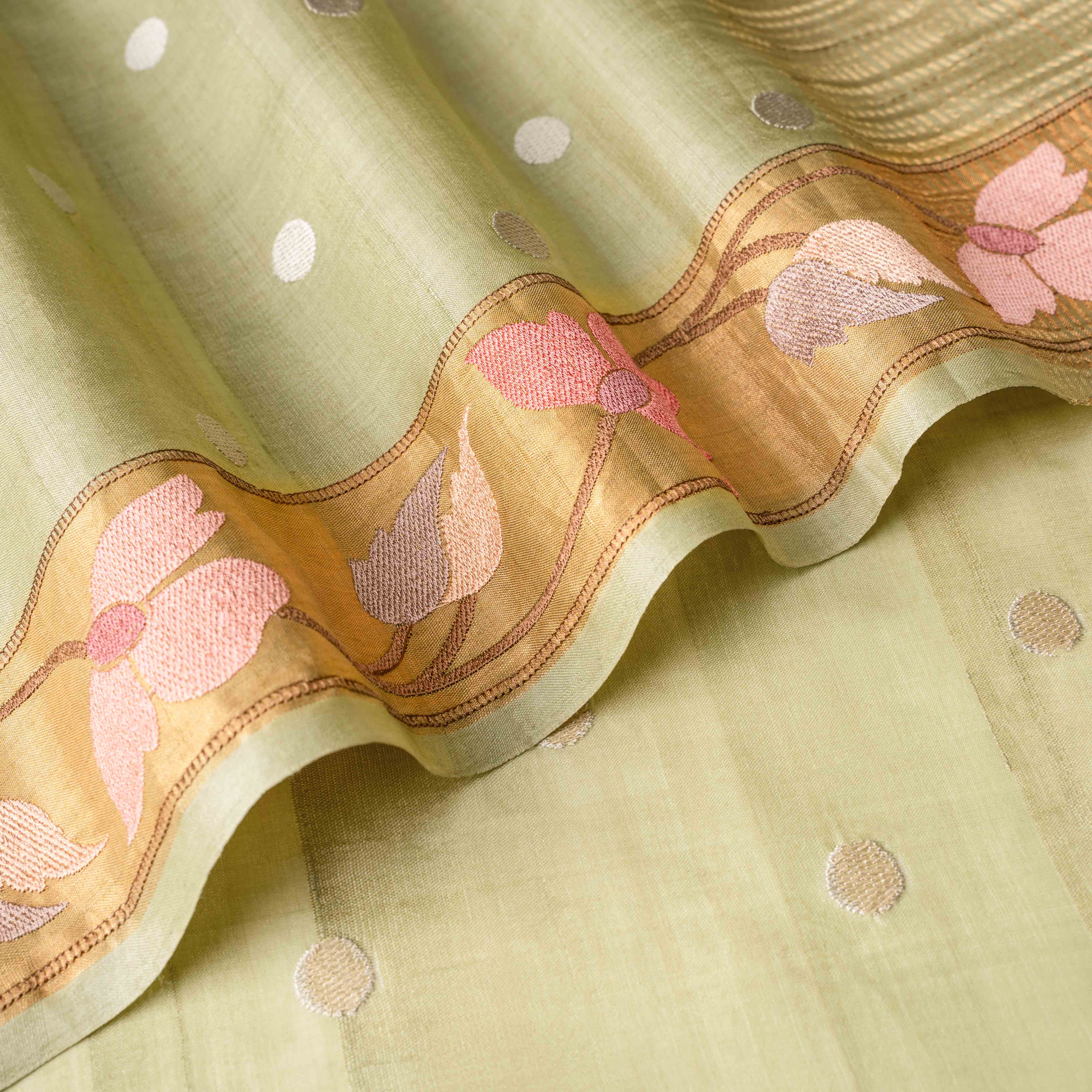 Tussar Silk Embroidered Saree in Champagne Sage