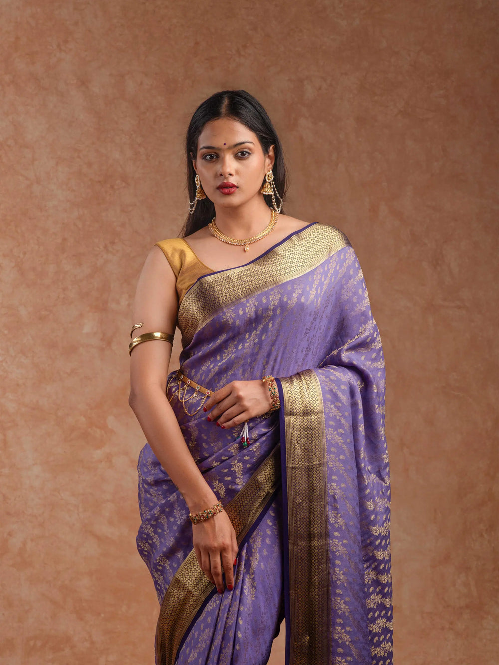 Mysore Crepe Silk Saree in Dusty Violet & Black