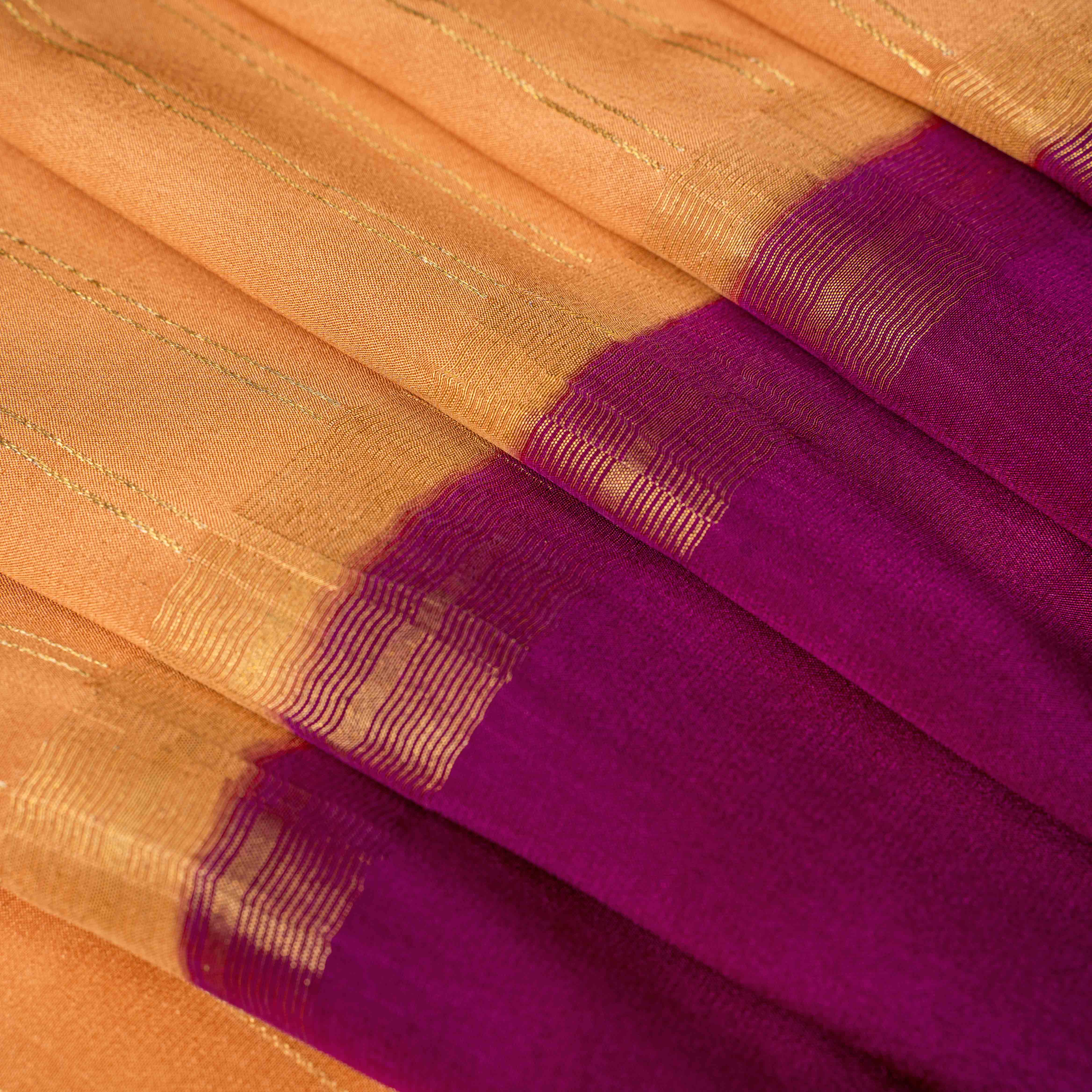 Mysore Crepe Silk Striped Saree in Burnished Ochre & Wine