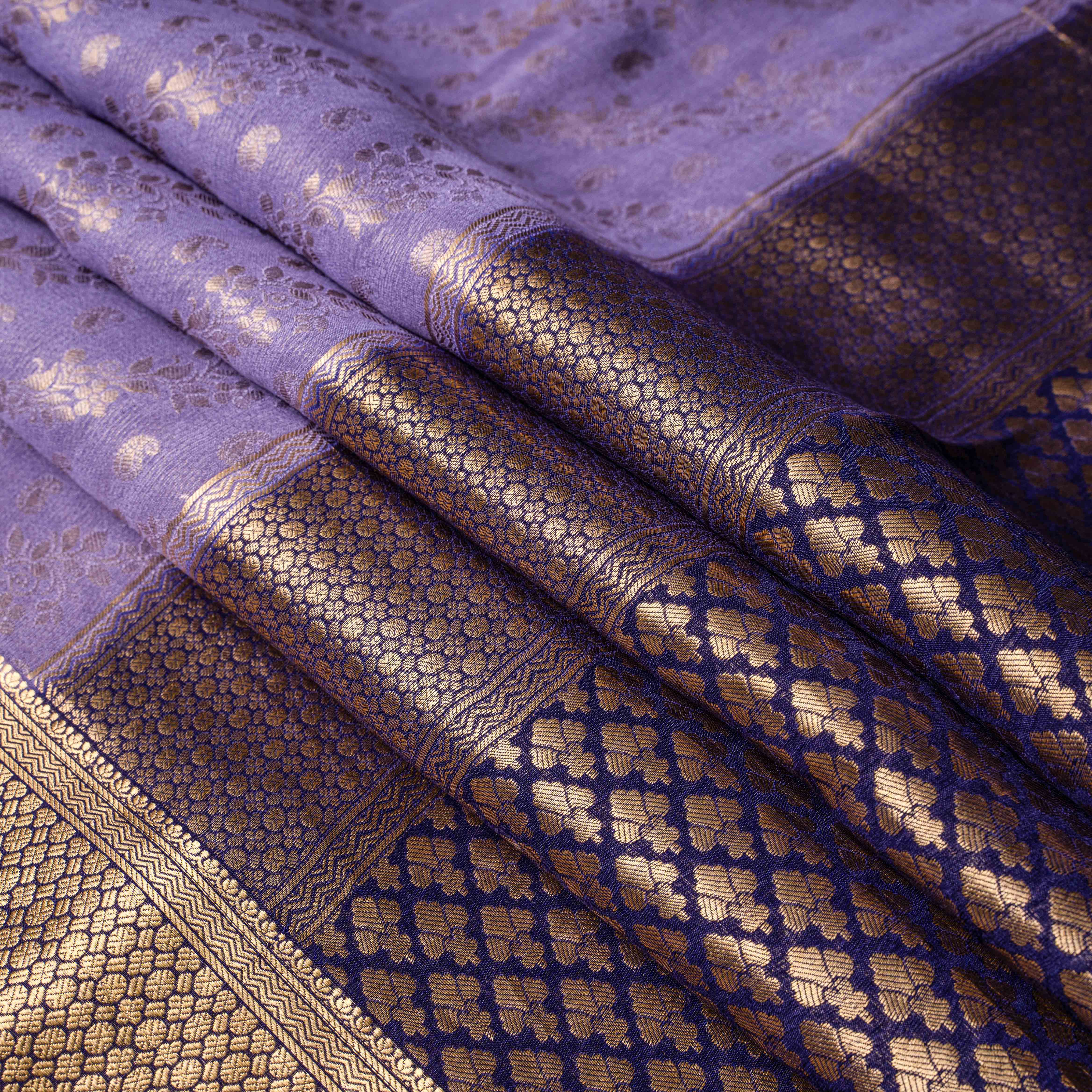 Mysore Crepe Silk Saree in Dusty Violet & Black