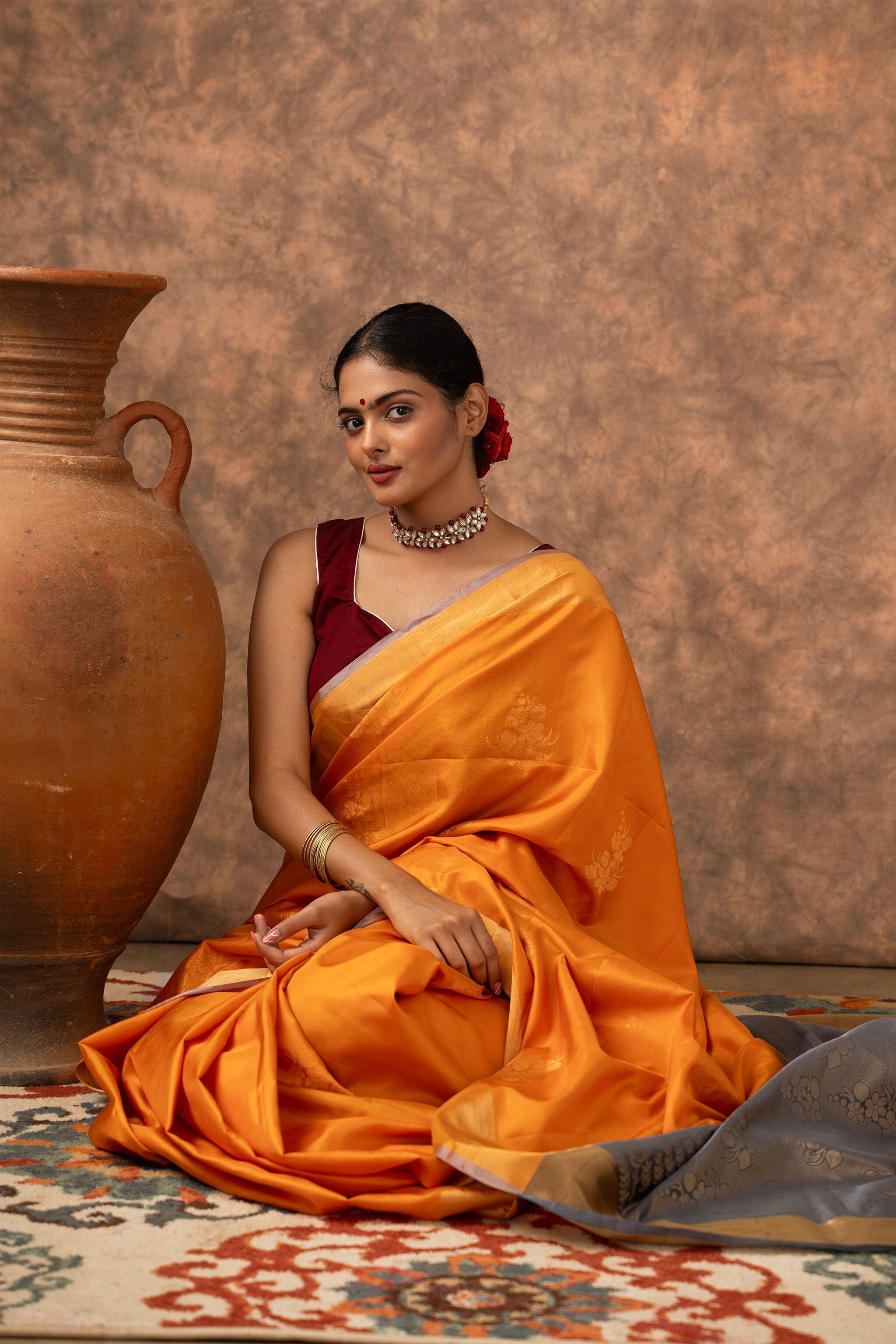 'Surya' Yellow and Grey Kanjeevaram Soft Silk (Double Warp)