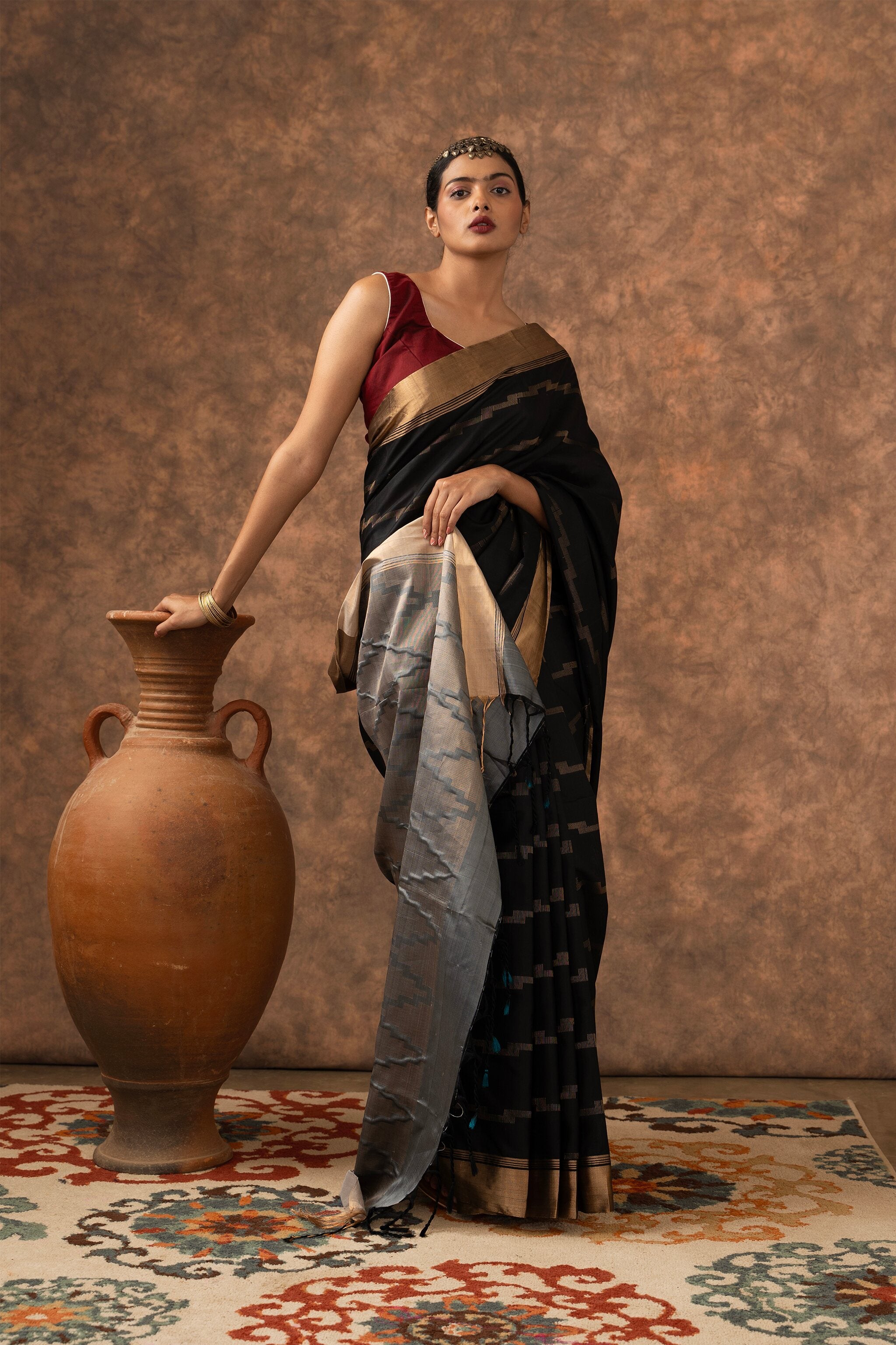 'Shyama' Black and Gold Kanjeevaram Pure Silk Saree