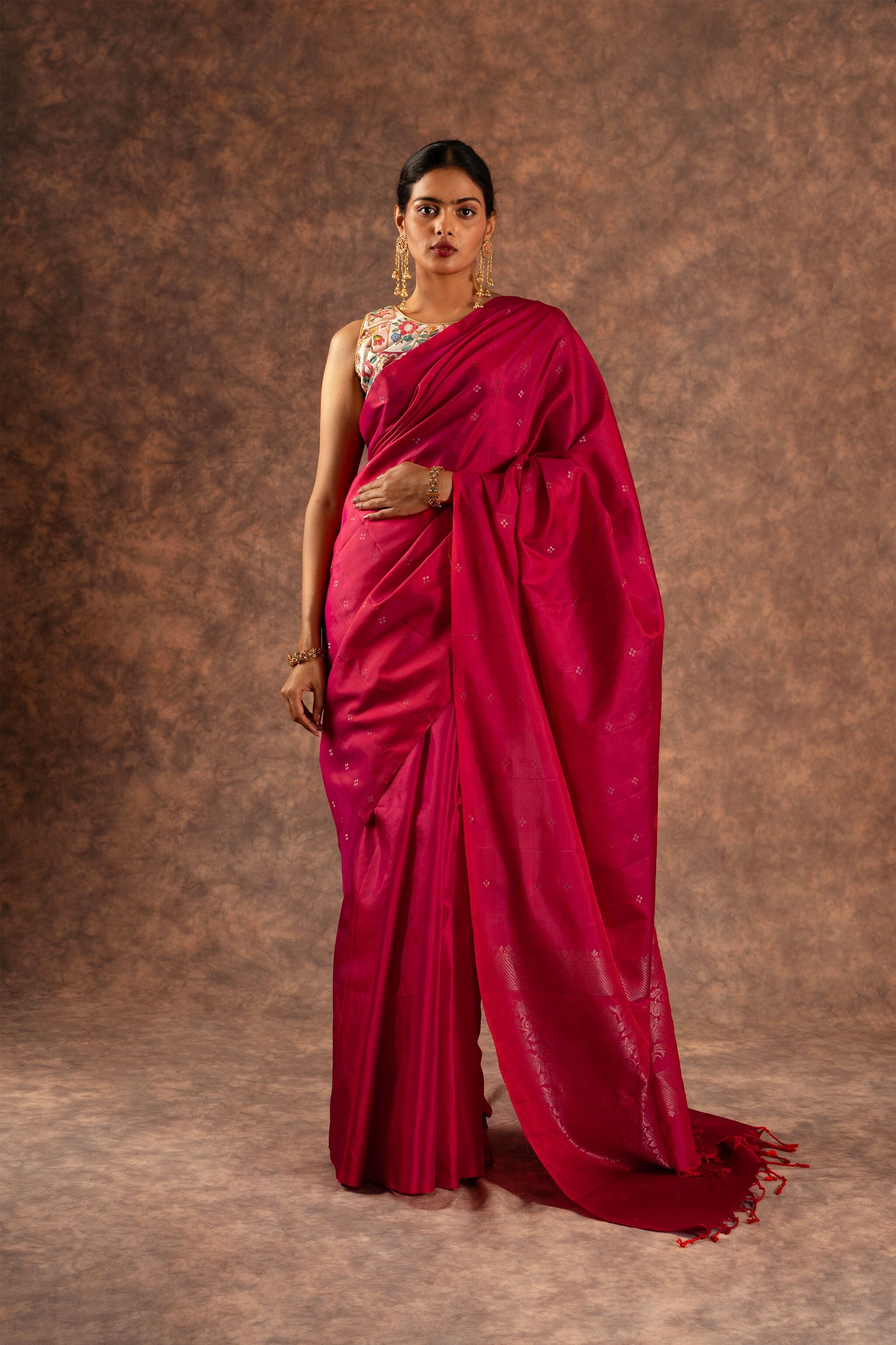 'Rudhra' Crimson Red Kanjeevaram Soft Silk (Single Warp)