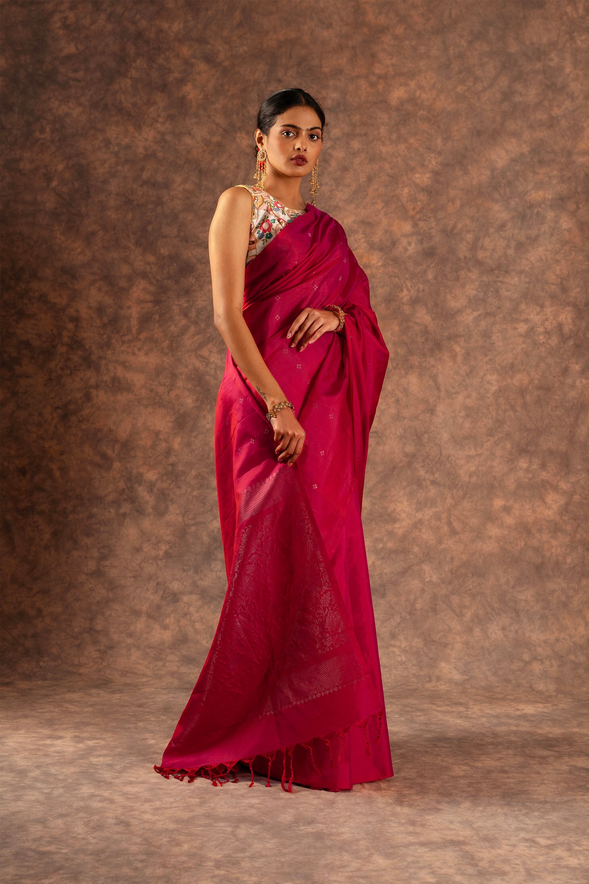 'Rudhra' Crimson Red Kanjeevaram Soft Silk (Single Warp)