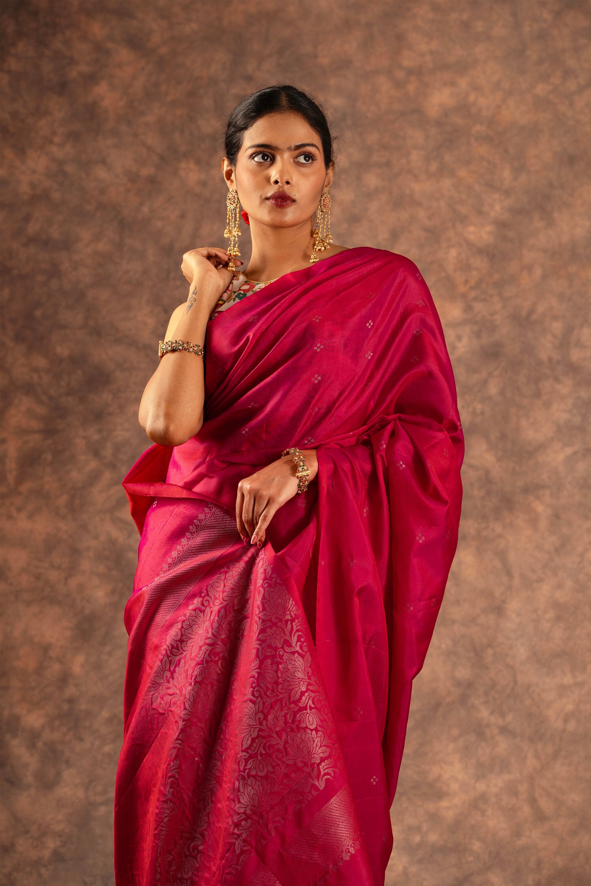 'Rudhra' Crimson Red Kanjeevaram Soft Silk (Single Warp)