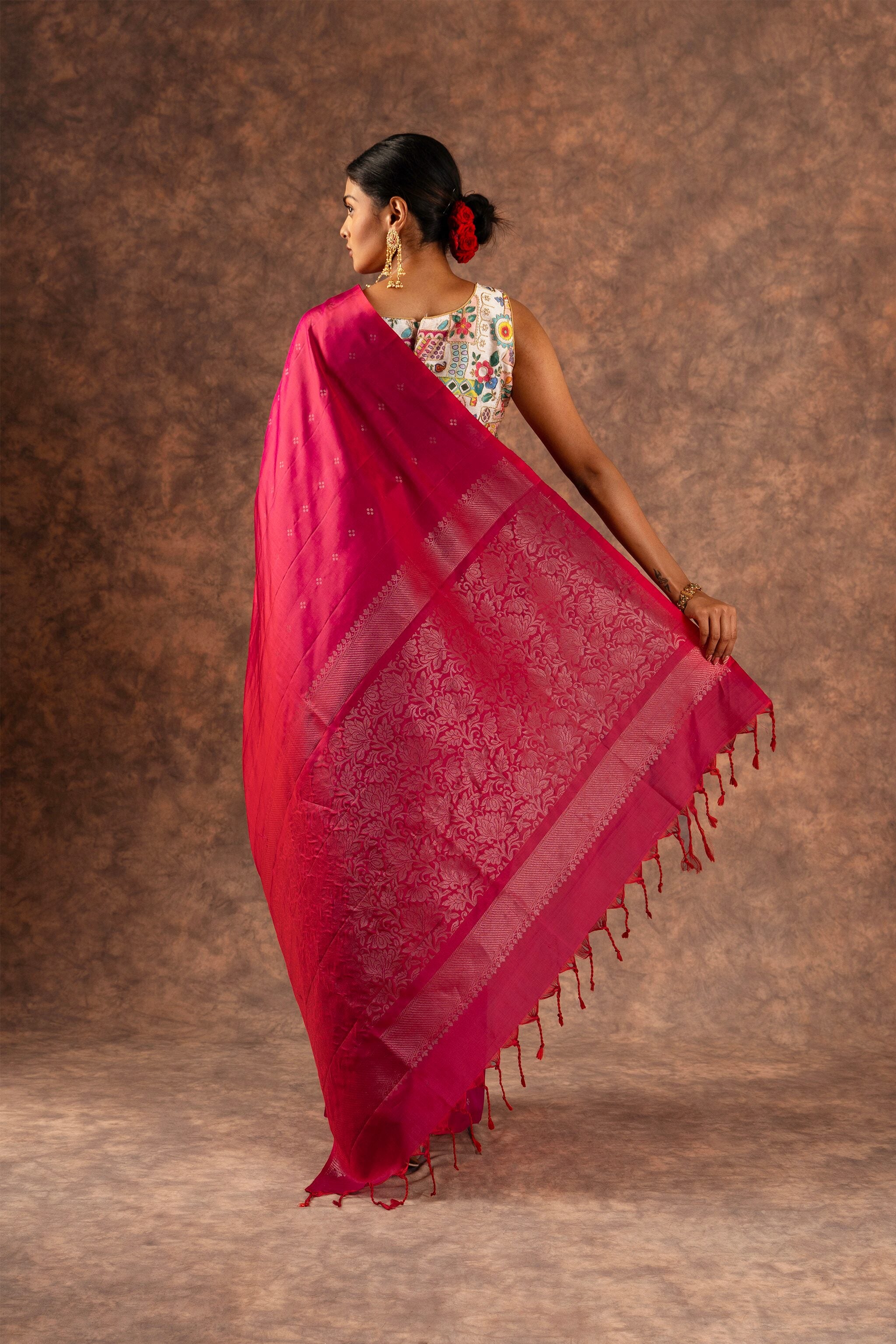 'Rudhra' Crimson Red Kanjeevaram Soft Silk (Single Warp)