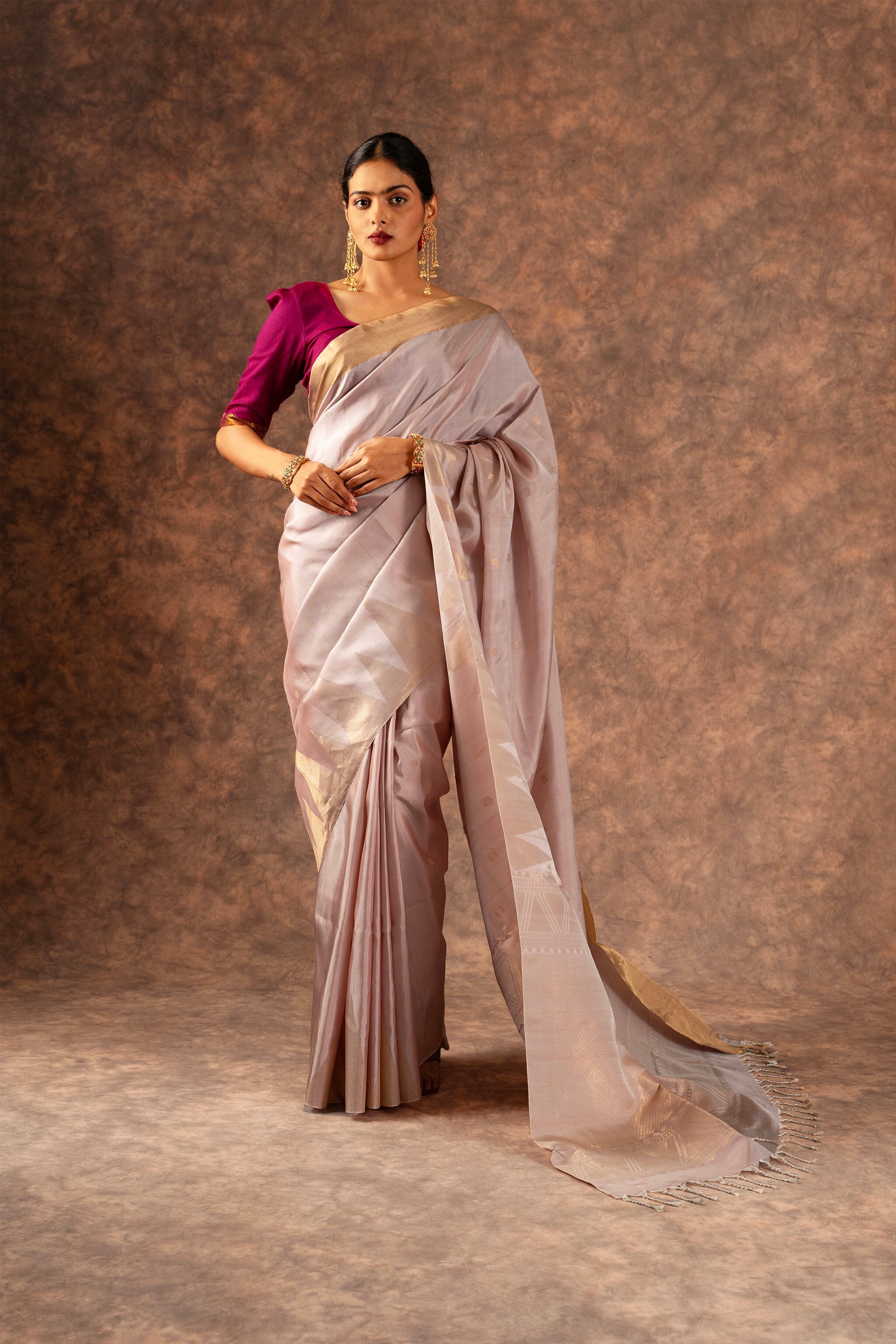 'Sanjana' Light Beige Kanjeevaram Soft Silk (Double Warp)