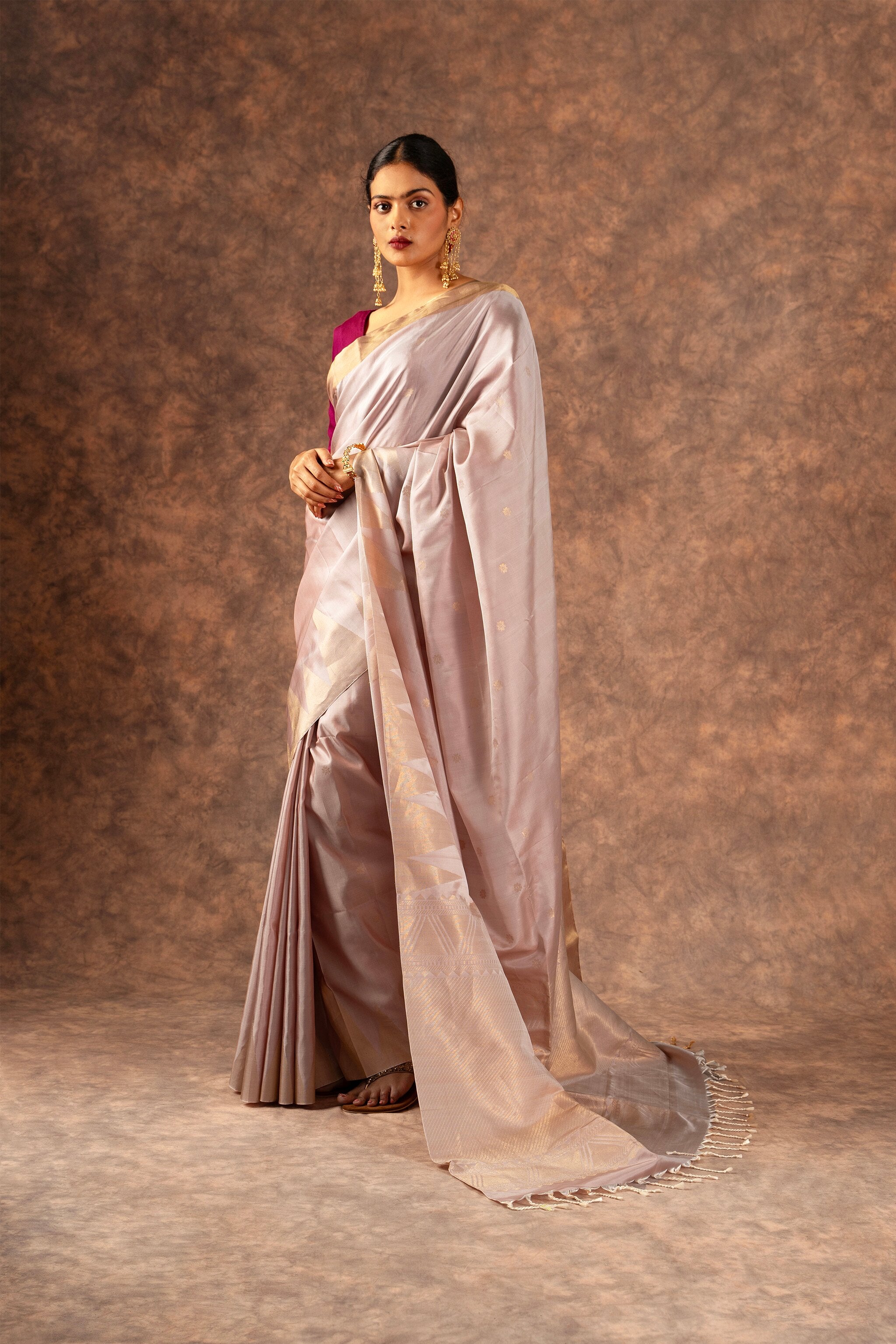 'Sanjana' Light Beige Kanjeevaram Soft Silk (Double Warp)