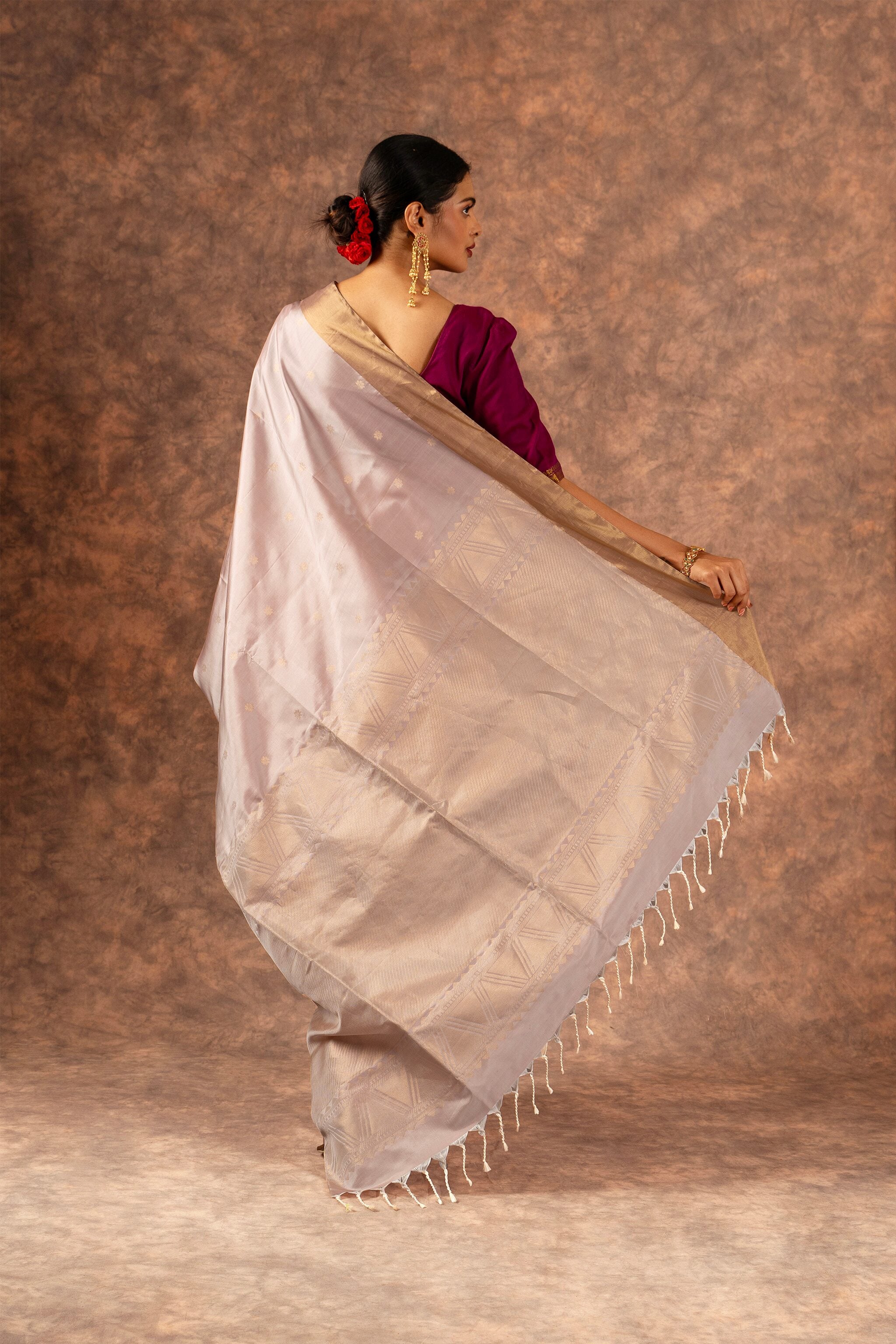'Sanjana' Light Beige Kanjeevaram Soft Silk (Double Warp)
