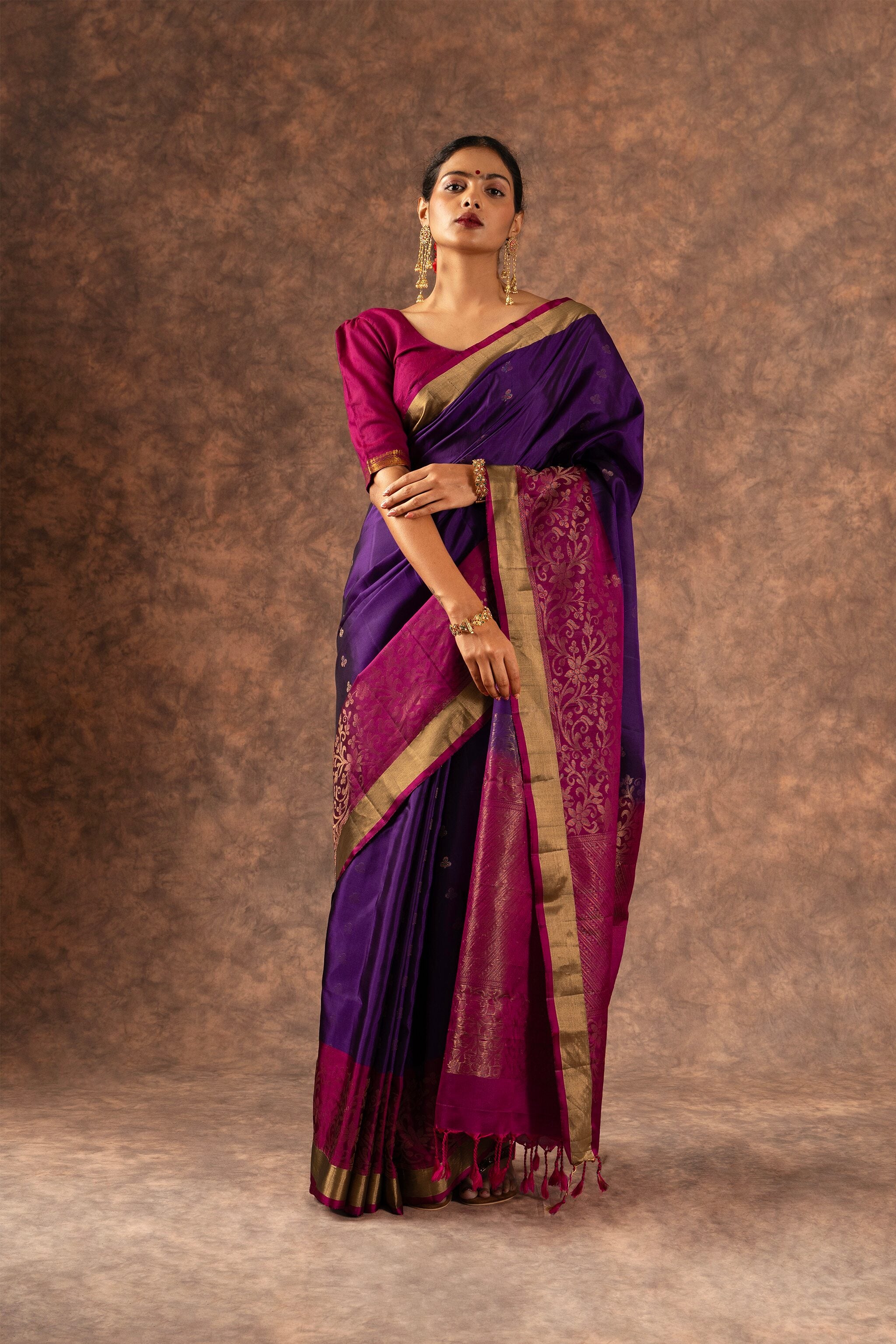 'Sumedha' Purple and Magenta Kanjeevaram Soft Silk (Double Warp)