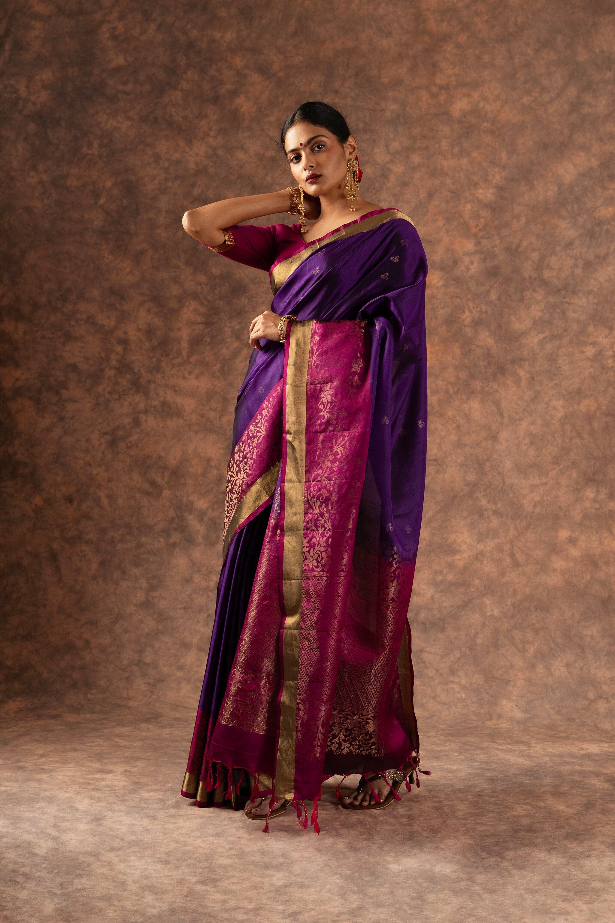 'Sumedha' Purple and Magenta Kanjeevaram Soft Silk (Double Warp)