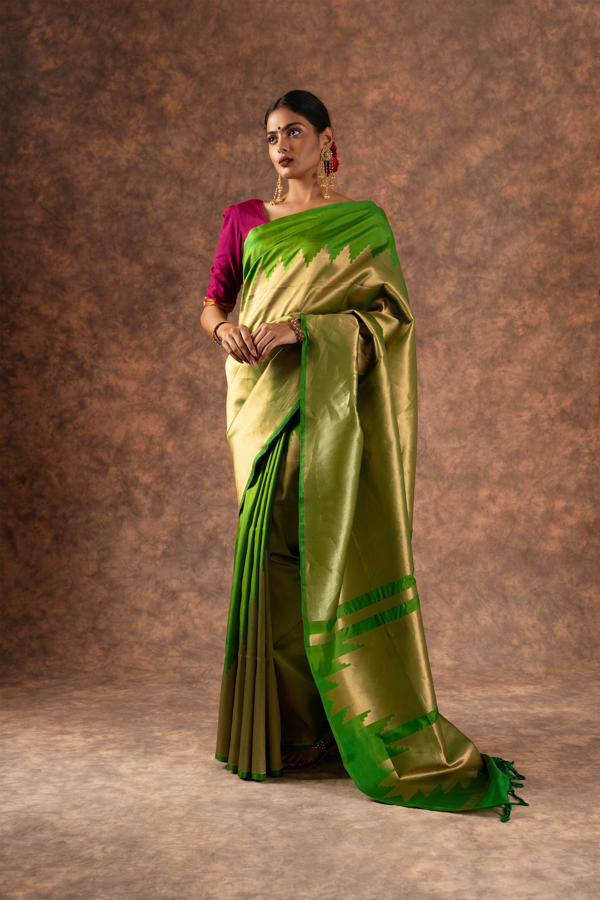 'Suvarna' Green and Gold Kanjeevaram Pure Silk Saree