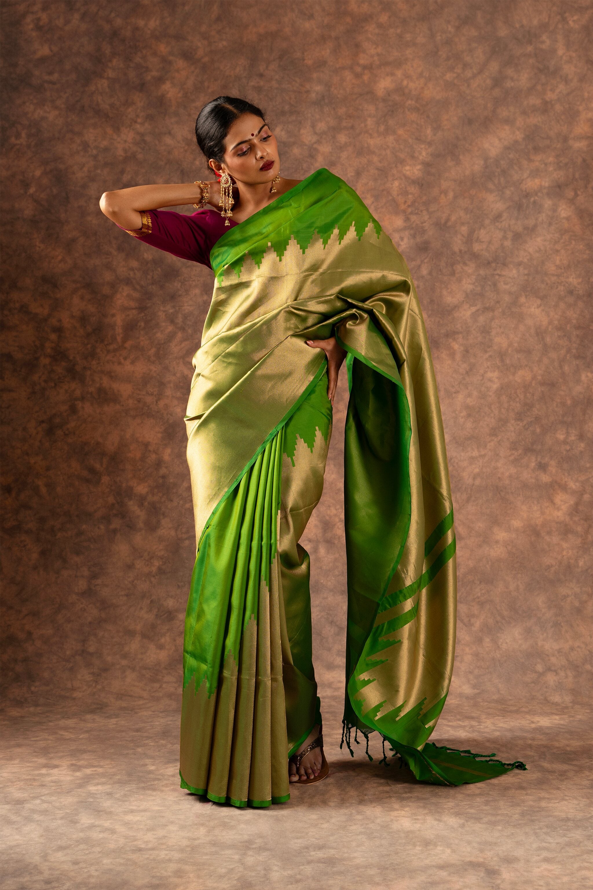 'Suvarna' Green and Gold Kanjeevaram Pure Silk Saree