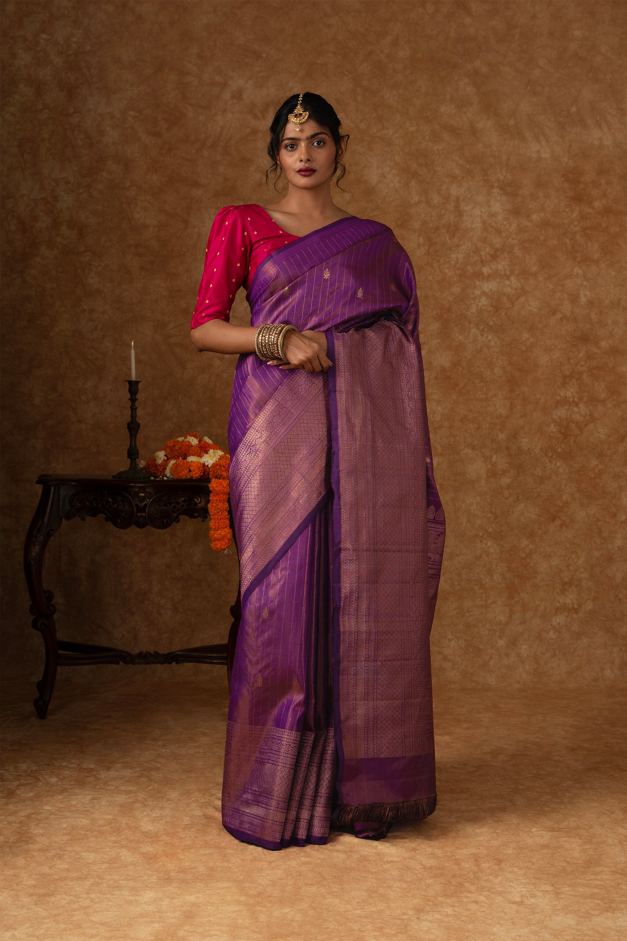 'Amrapali' Purple and Gold Kanjeevaram Pure Silk Saree