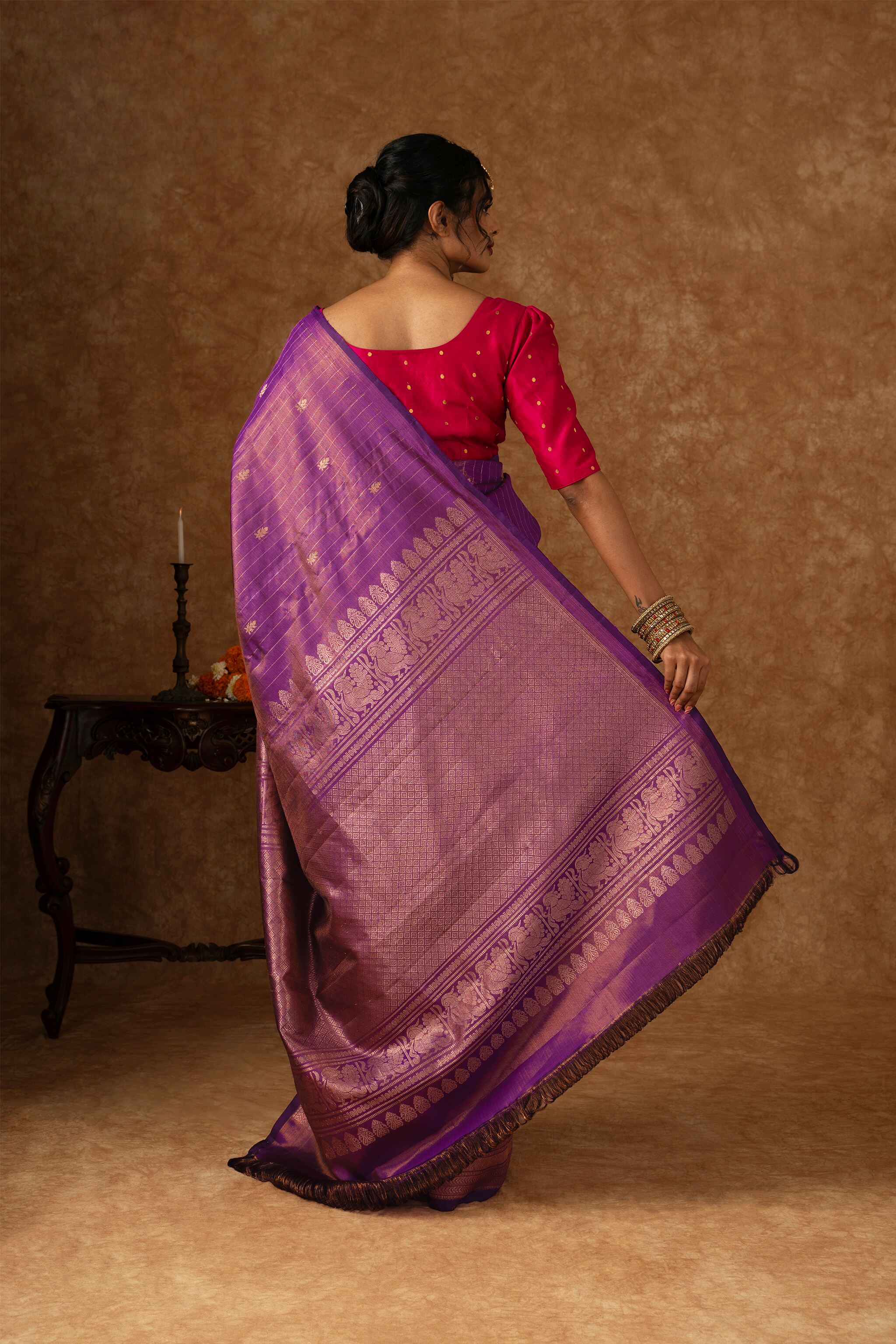 'Amrapali' Purple and Gold Kanjeevaram Pure Silk Saree