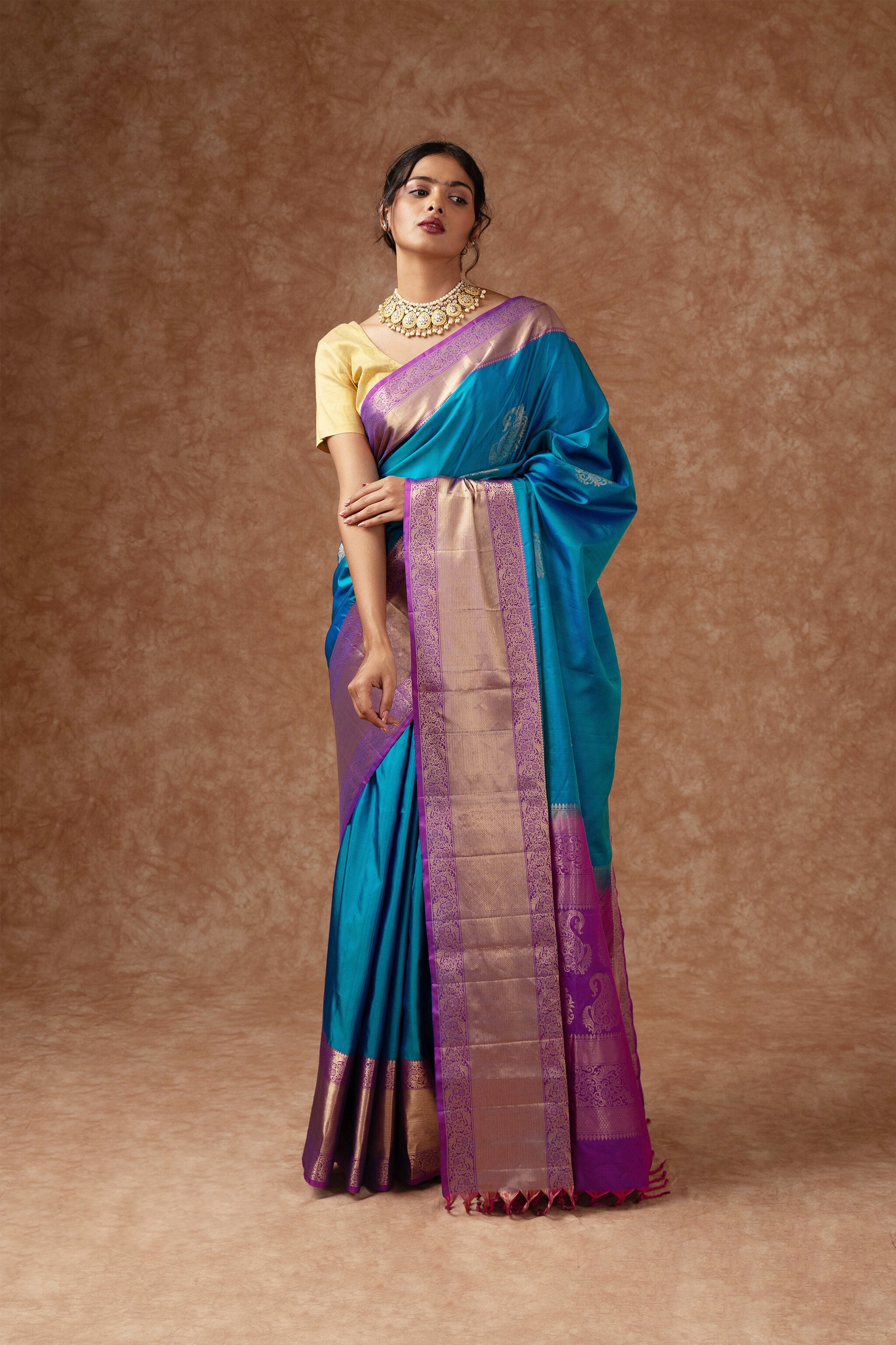 'Rohini' Blue and Purple Kanjeevaram Silk Saree