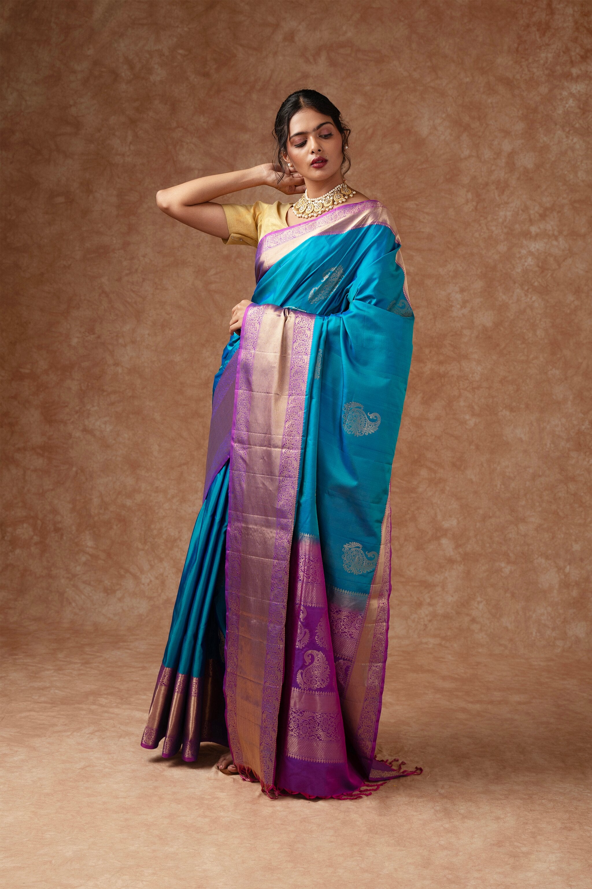'Rohini' Blue and Purple Kanjeevaram Silk Saree