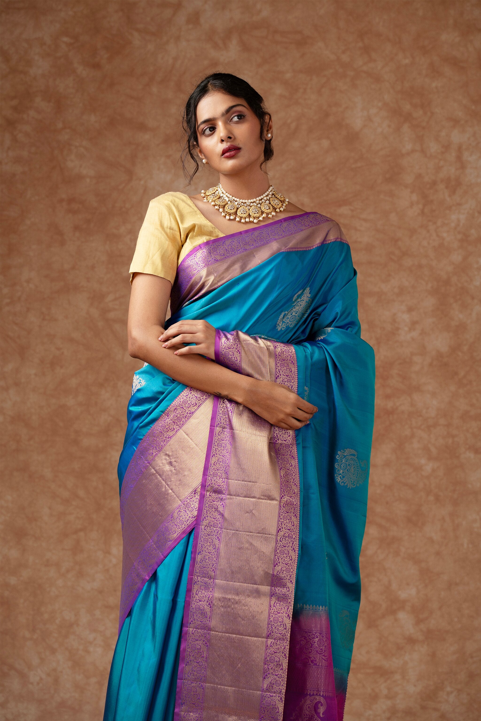 'Rohini' Blue and Purple Kanjeevaram Silk Saree