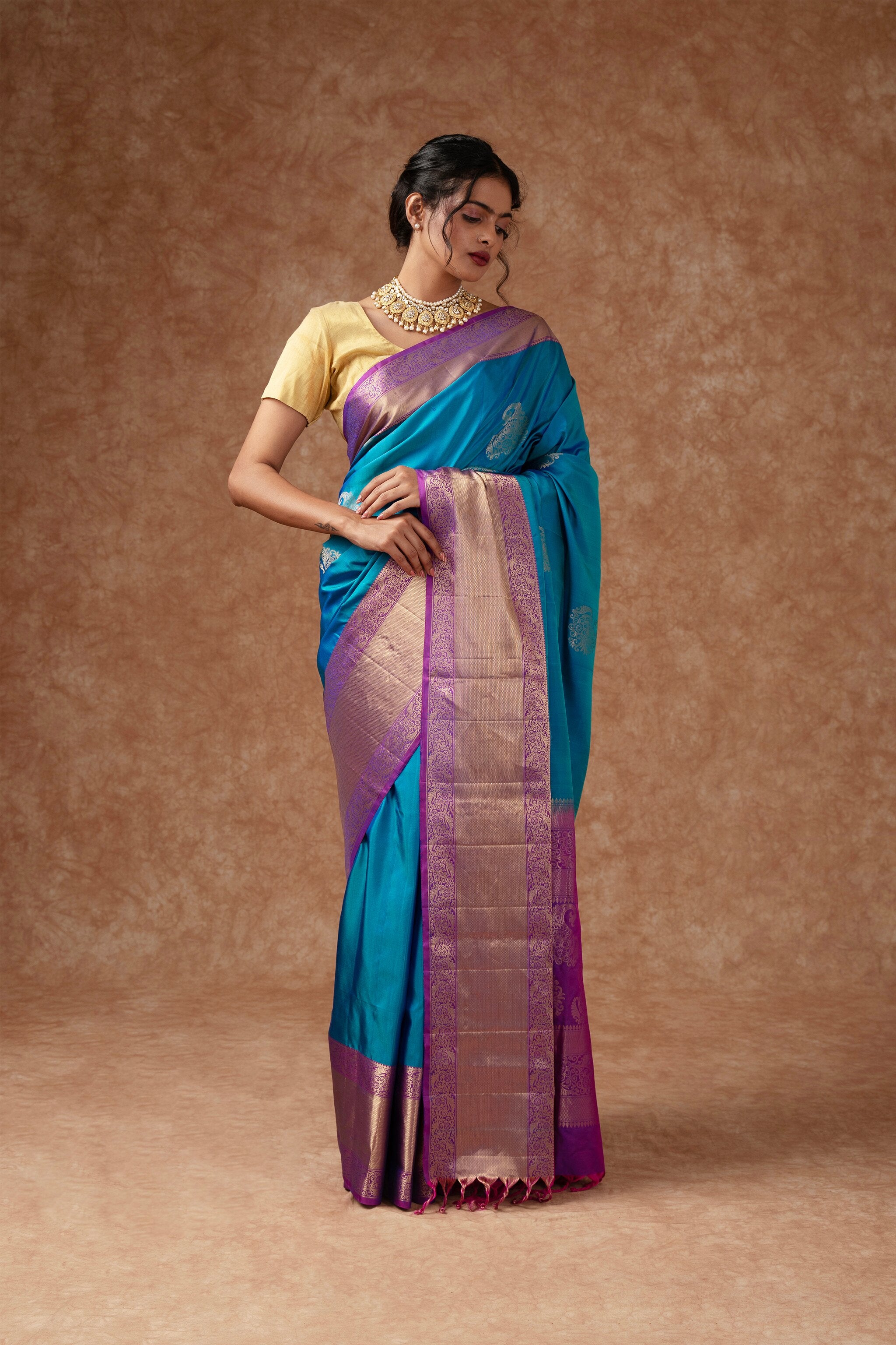 'Rohini' Blue and Purple Kanjeevaram Silk Saree