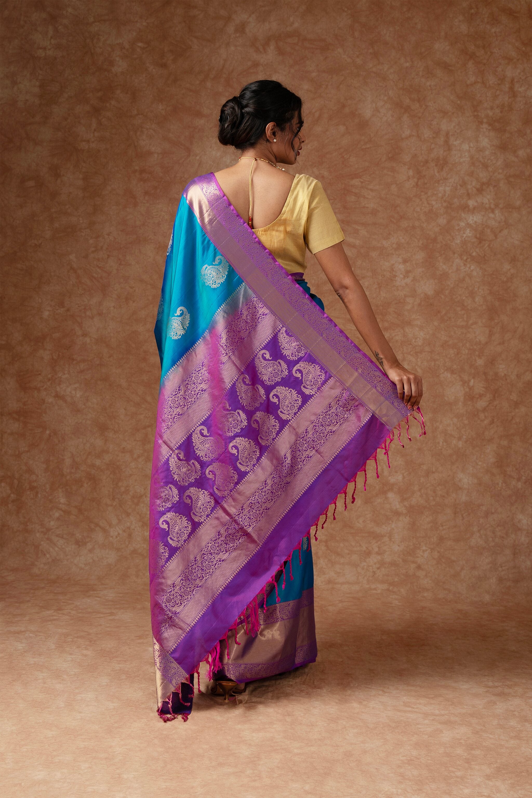'Rohini' Blue and Purple Kanjeevaram Silk Saree