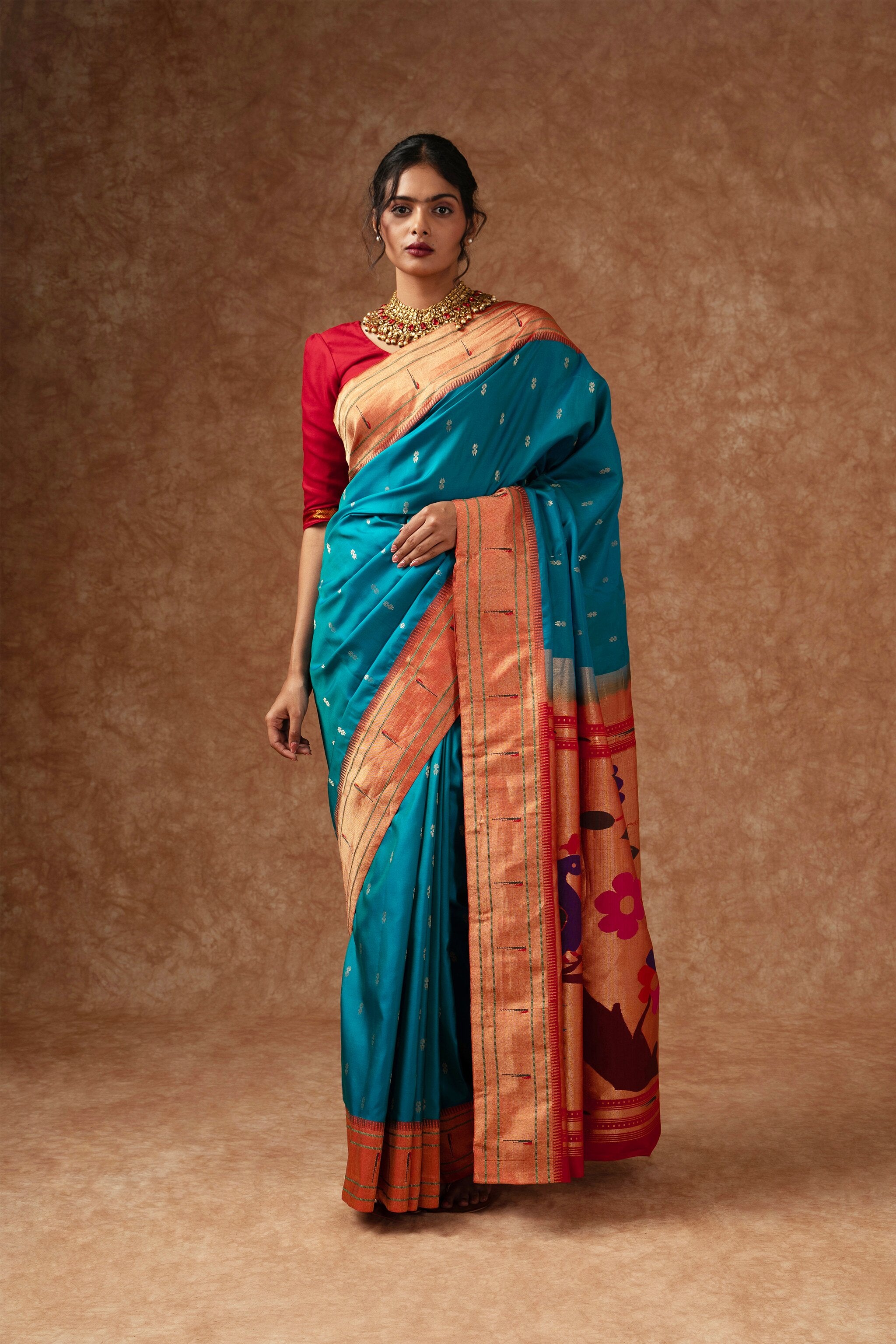 Sapphire Handwoven Muniya Paithani Pure Silk Saree