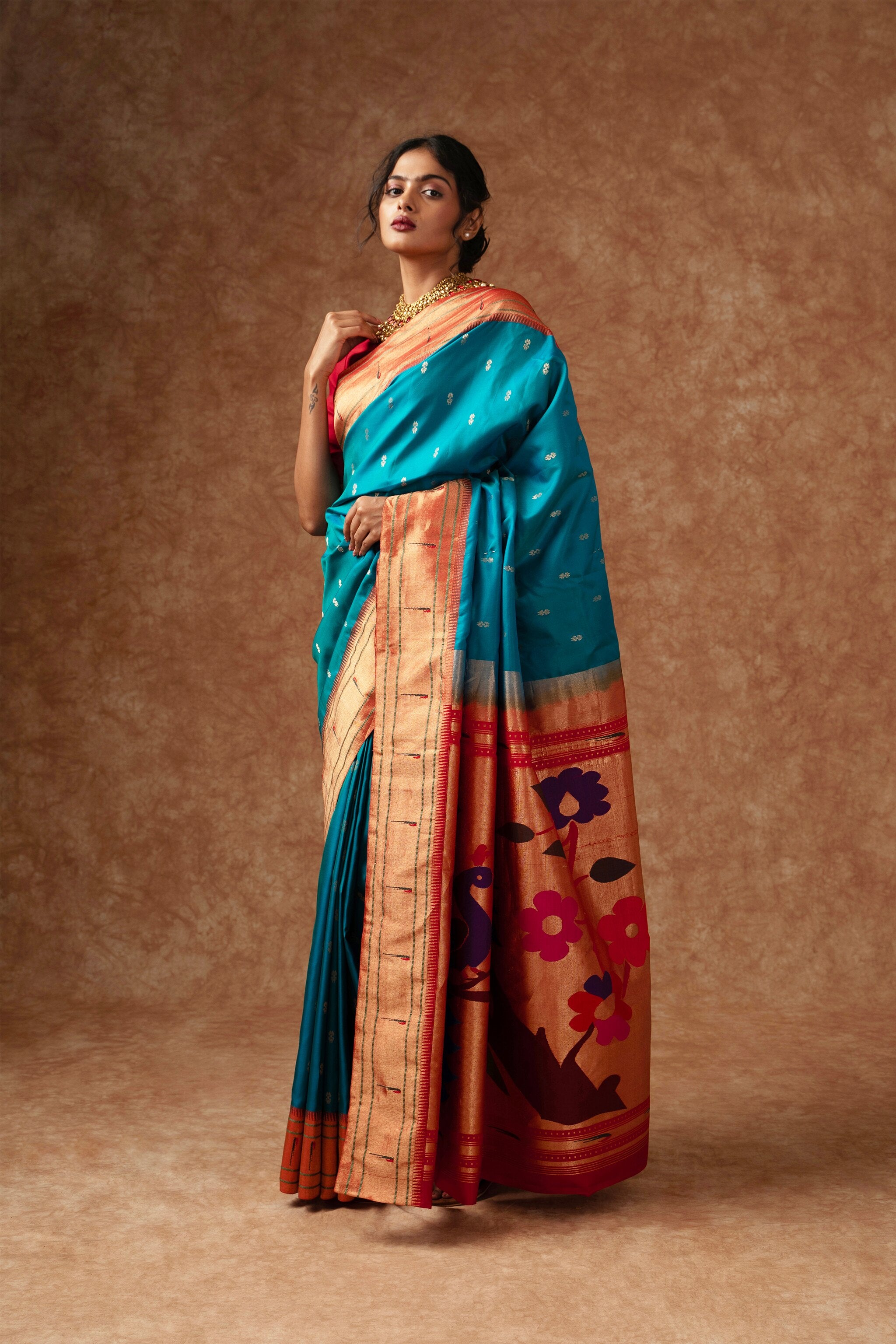 Sapphire Handwoven Muniya Paithani Pure Silk Saree