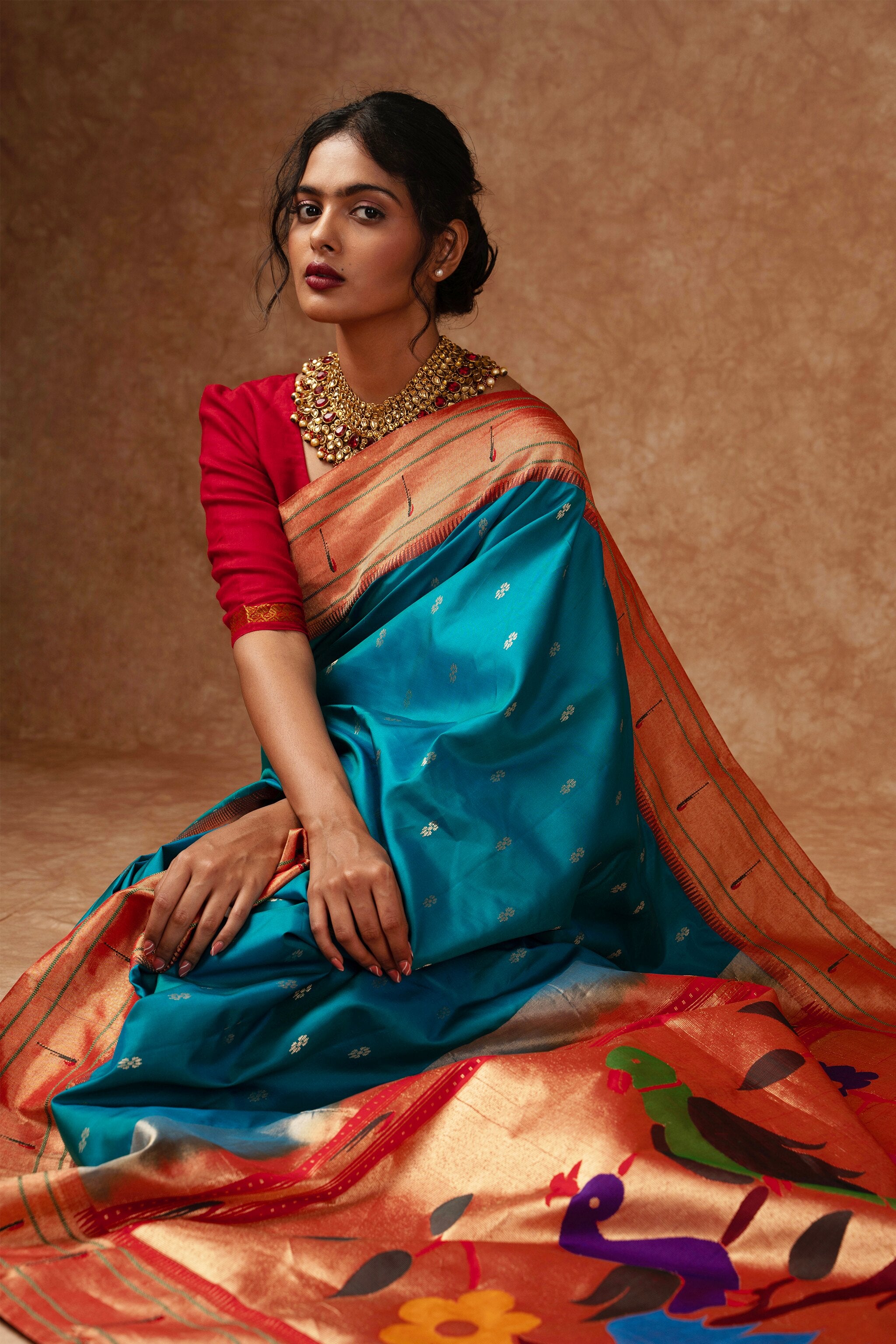 Sapphire Handwoven Muniya Paithani Pure Silk Saree