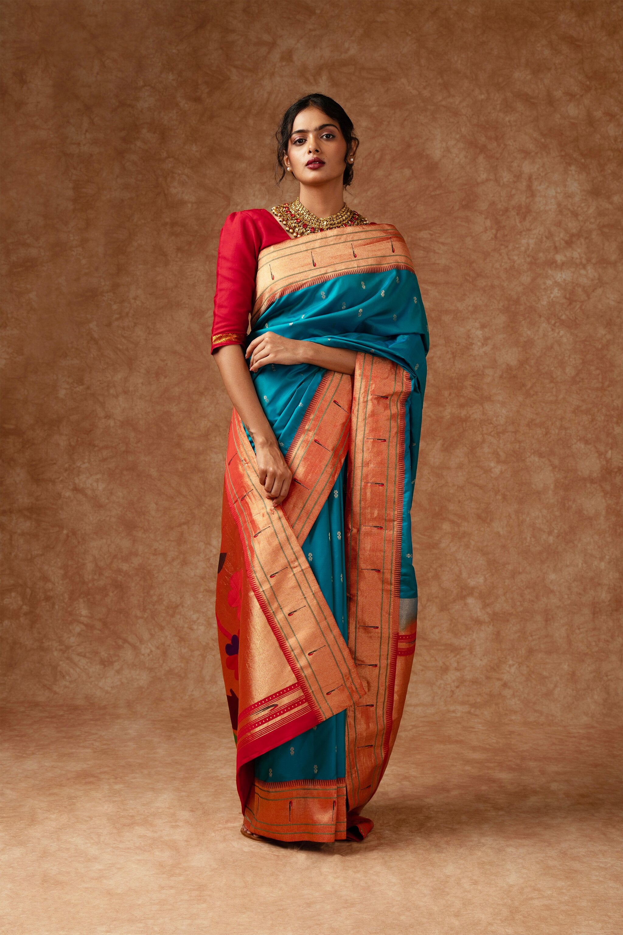 Sapphire Handwoven Muniya Paithani Pure Silk Saree