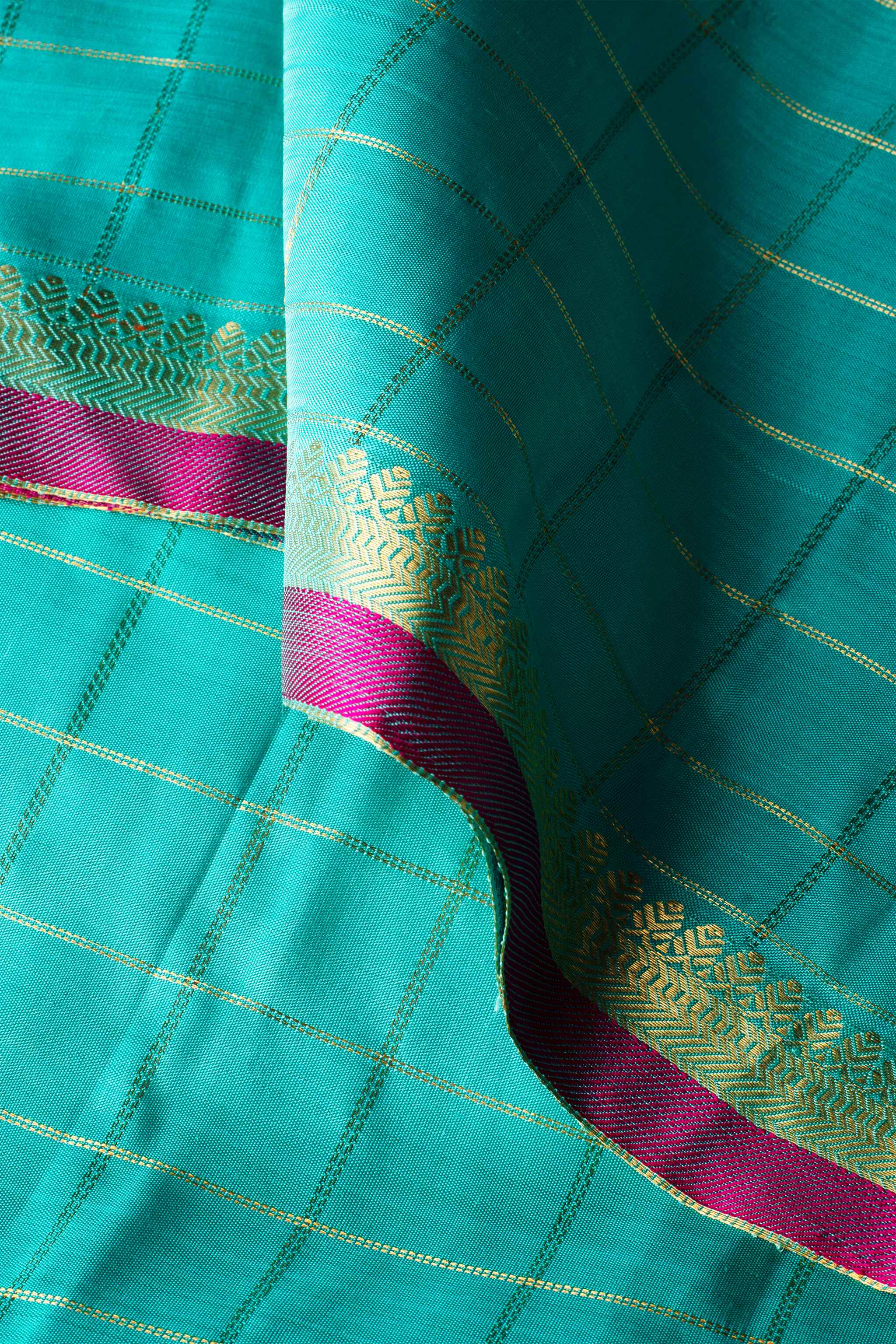 'Mira' Aqua Blue and Orchid Pink Kanjeevaram Pure Silk Saree