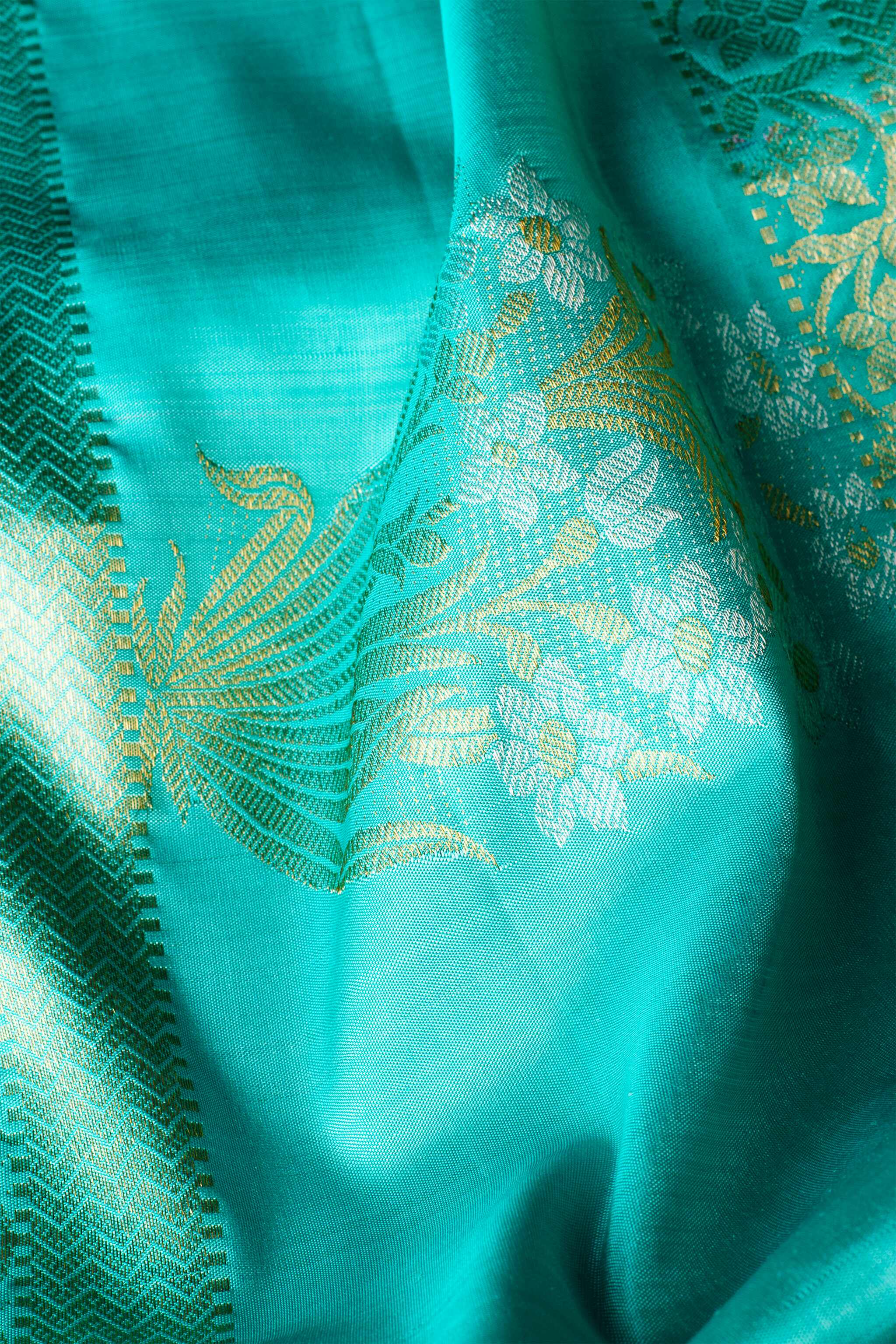 'Mira' Aqua Blue and Orchid Pink Kanjeevaram Pure Silk Saree