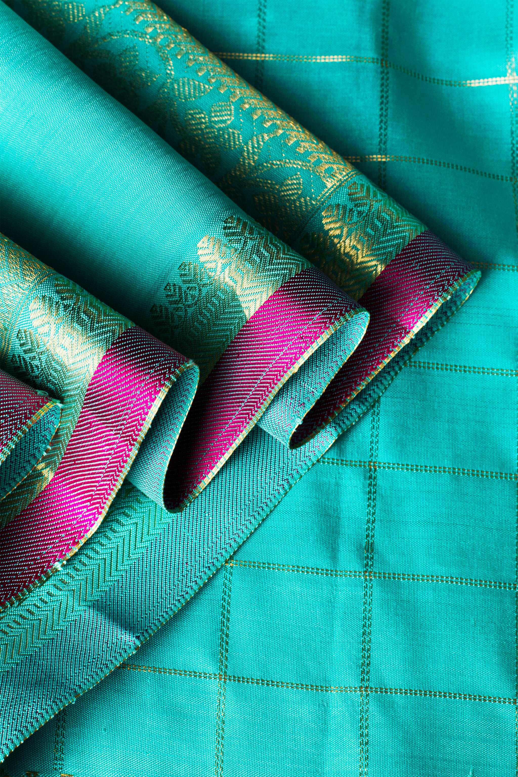 'Mira' Aqua Blue and Orchid Pink Kanjeevaram Pure Silk Saree
