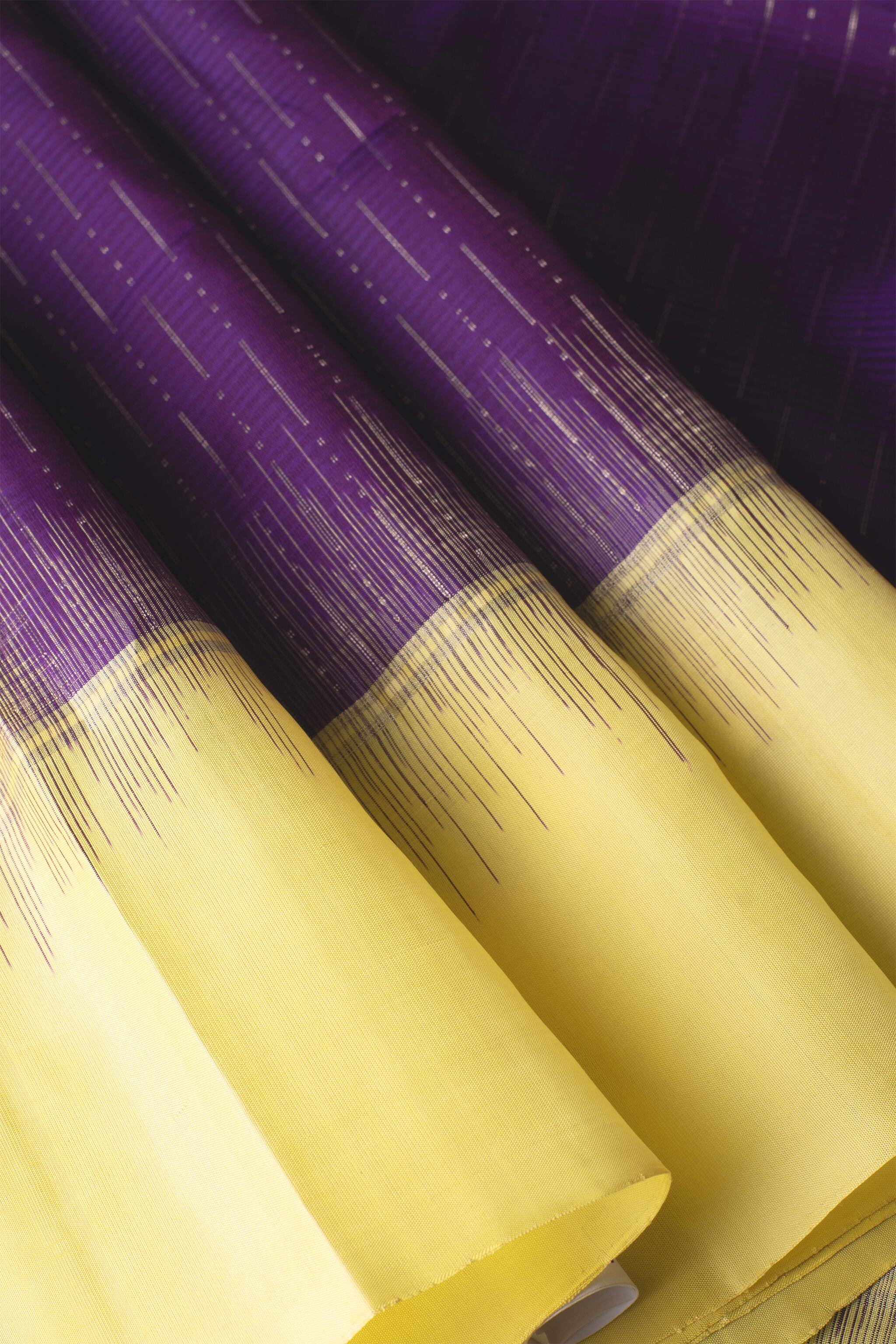 Handwoven Royal Purple and Pastel Yellow Kanjeevaram Soft Silk (Double Warp)