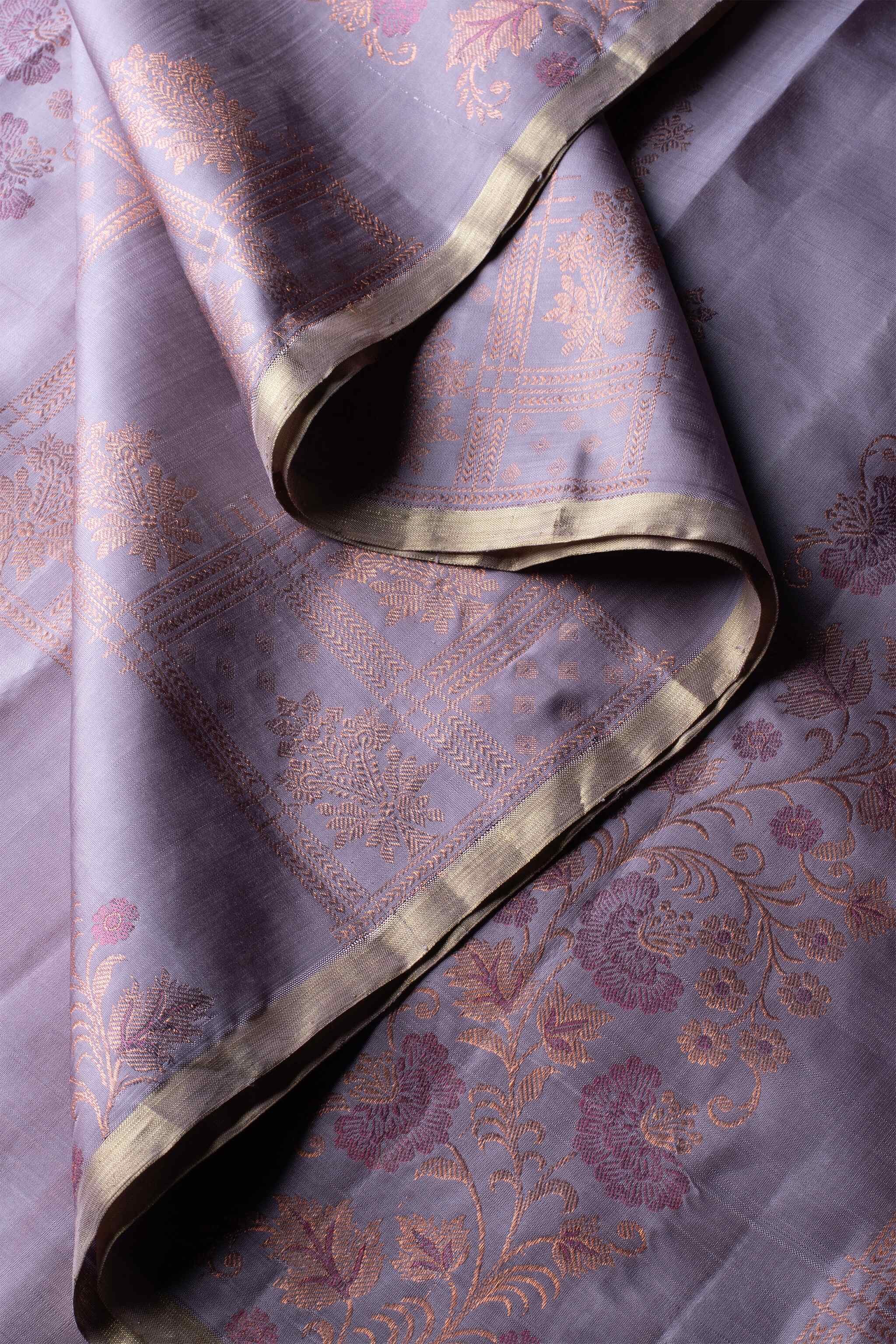 'Ahalya' Lavender and Burnt Orange Kanjeevaram Pure Silk