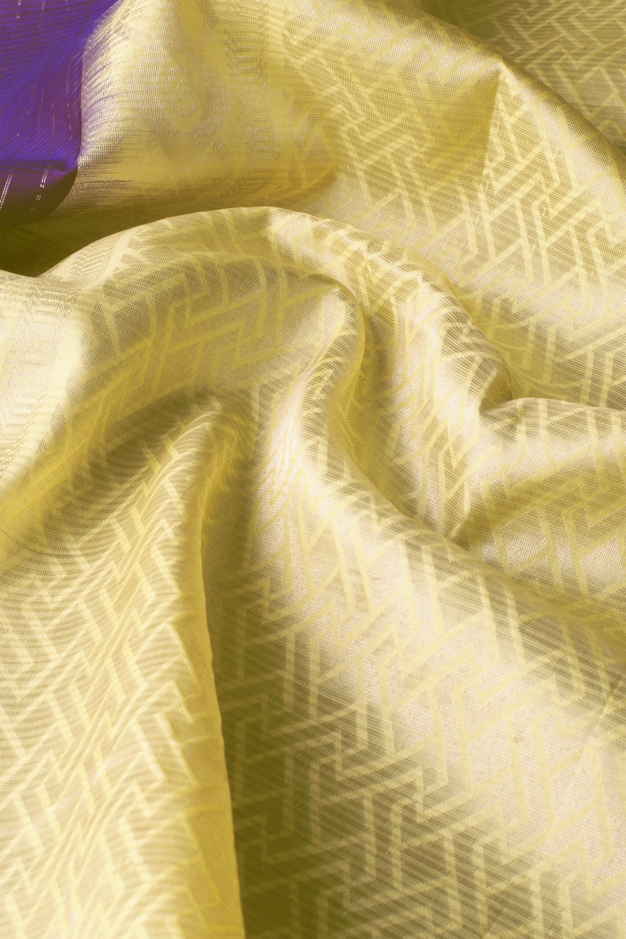 Handwoven Royal Purple and Pastel Yellow Kanjeevaram Soft Silk (Double Warp)