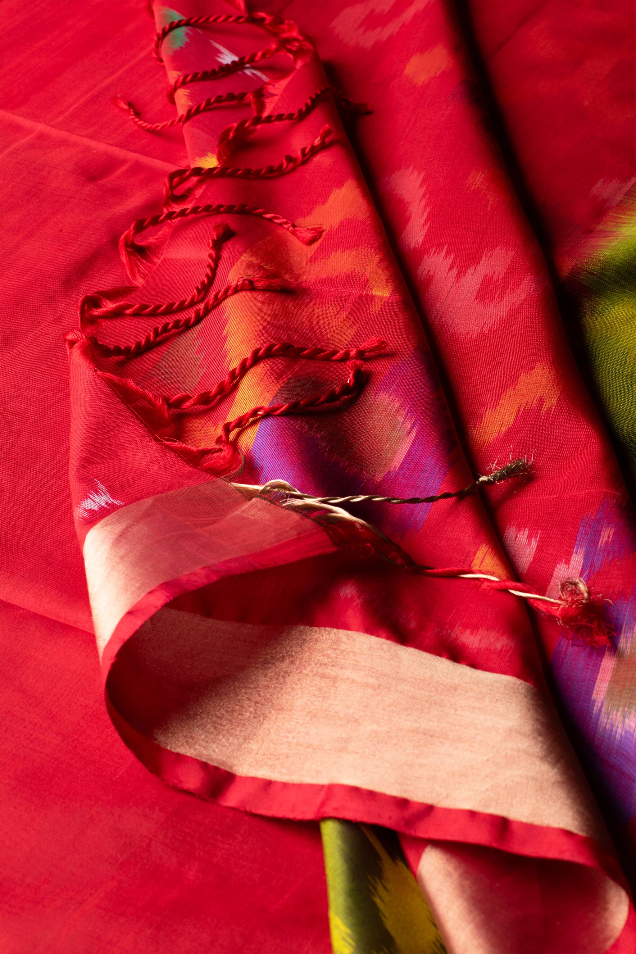 'Harini' Green and Pink Double Warp Ikat Silk Saree