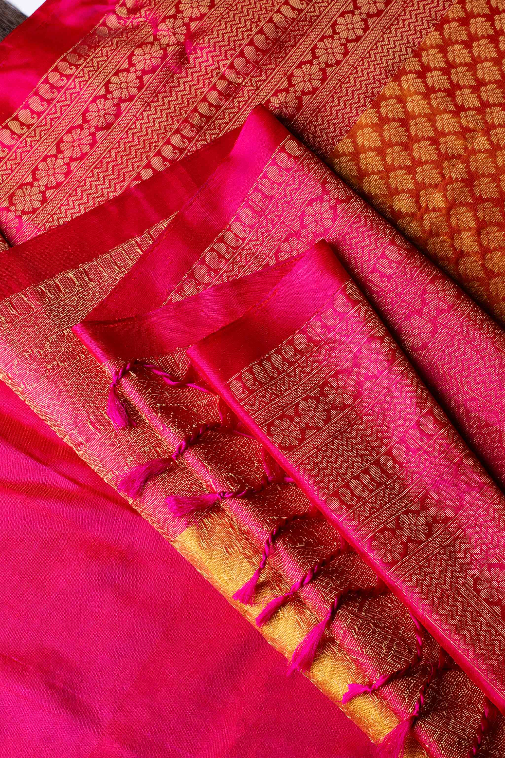 'Vasudhara' Yellow and Pink Kanjeevaram Soft Silk (Double Warp)