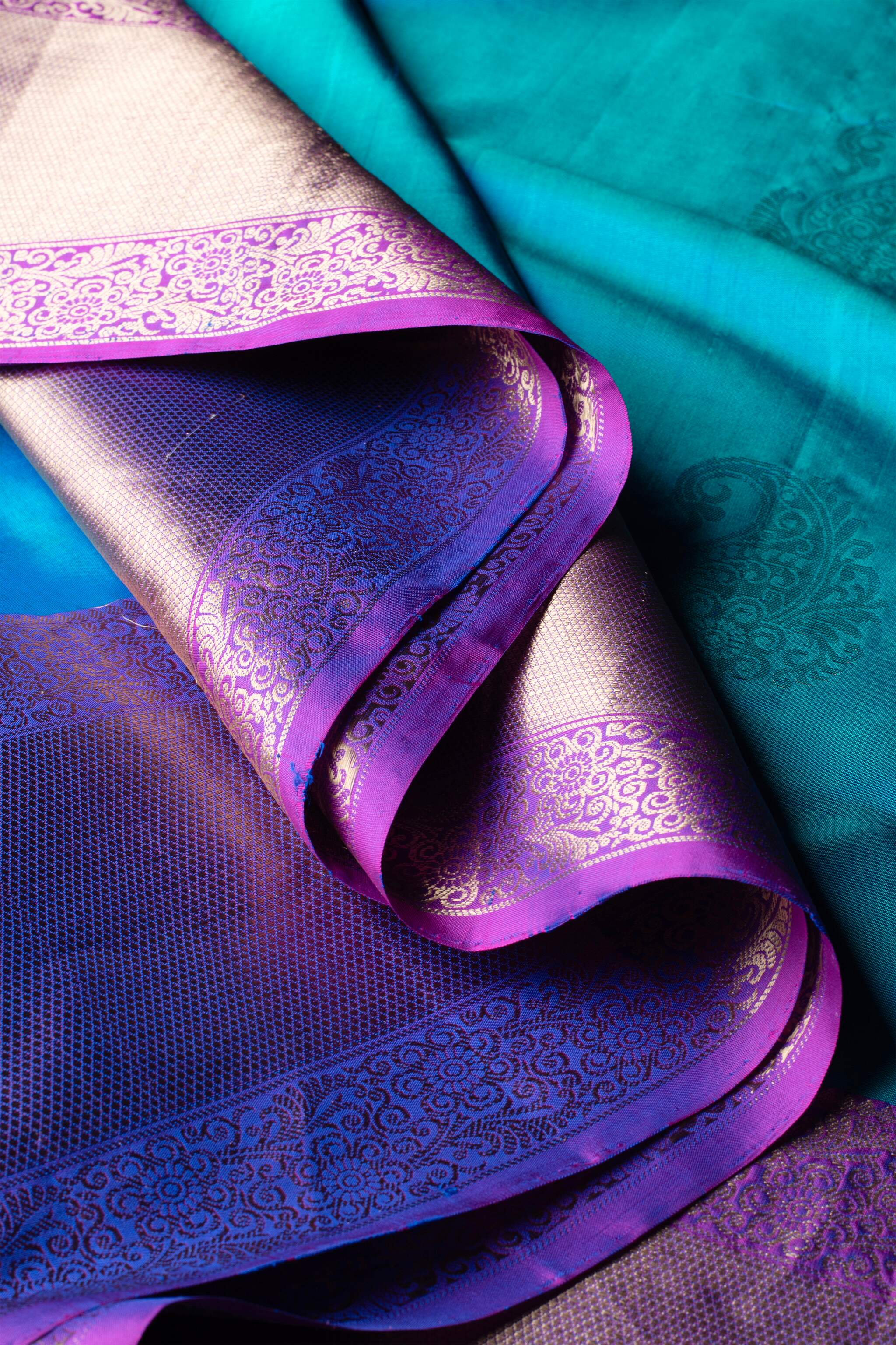 'Rohini' Blue and Purple Kanjeevaram Silk Saree