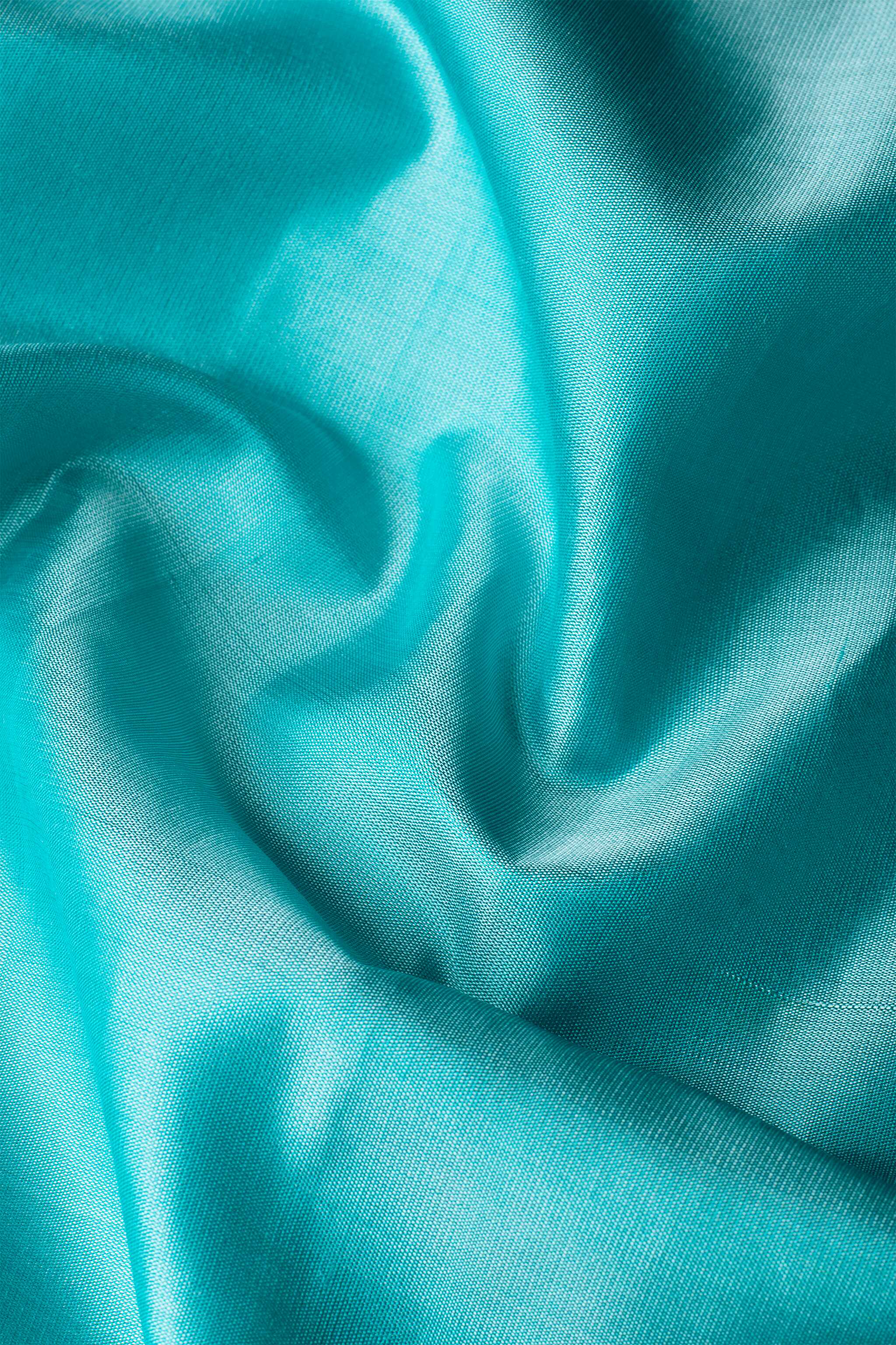 'Neerja' Aqua Blue and Coral Kanjeevaram Soft Silk (Single Warp)