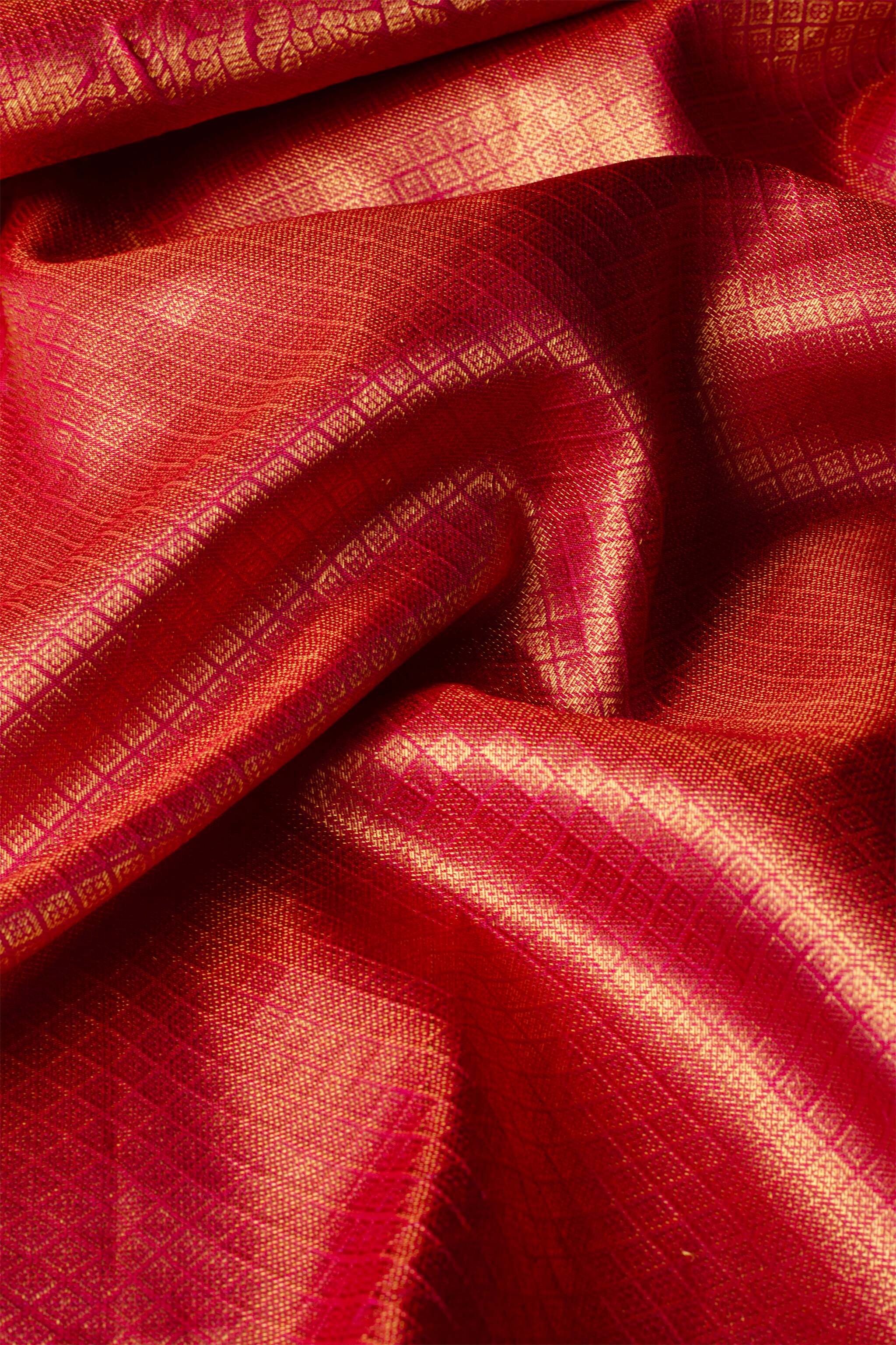 'Sampriti' Forest Green and Coral Kanjeevaram Pure Silk Saree