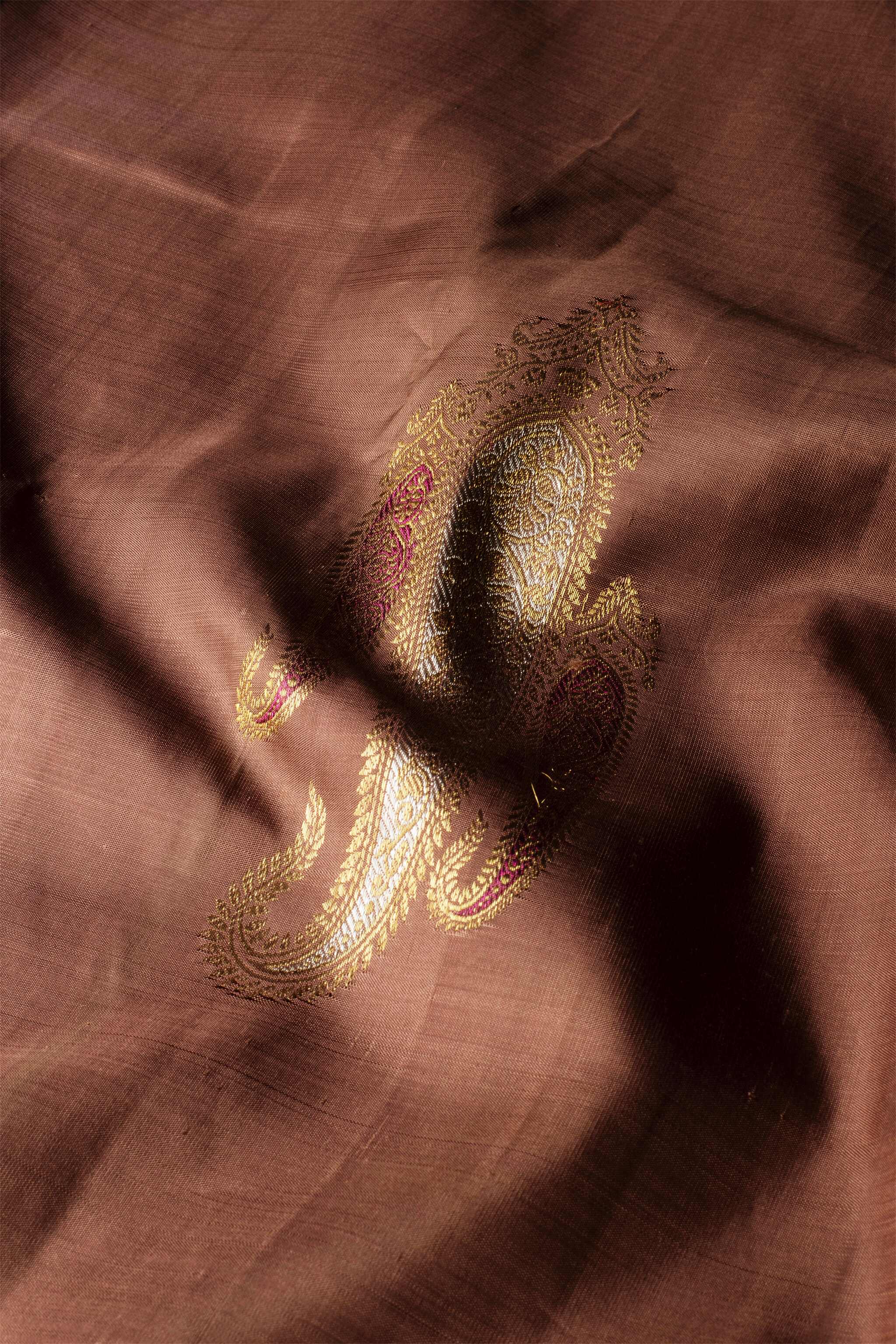 'Kshama' Brown and Teal Kanjeevaram Silk Saree