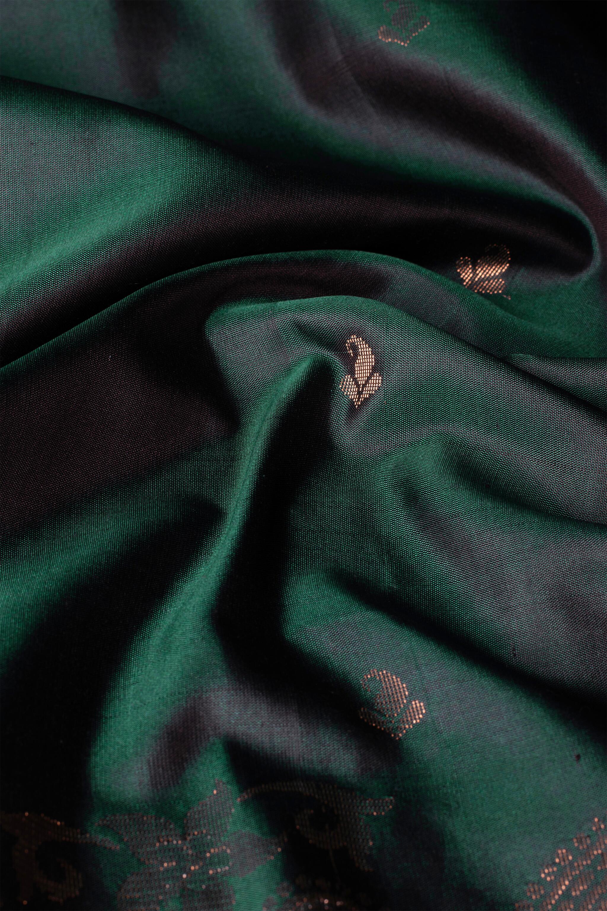 Handwoven Emerald Green and Pink Kanjeevaram Soft Silk (Double Warp)