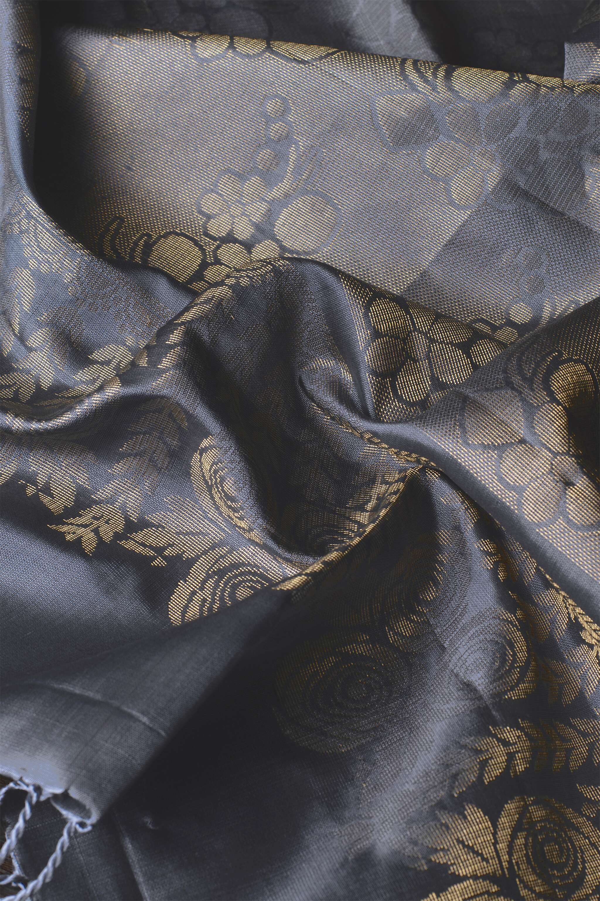 'Surya' Yellow and Grey Kanjeevaram Soft Silk (Double Warp)