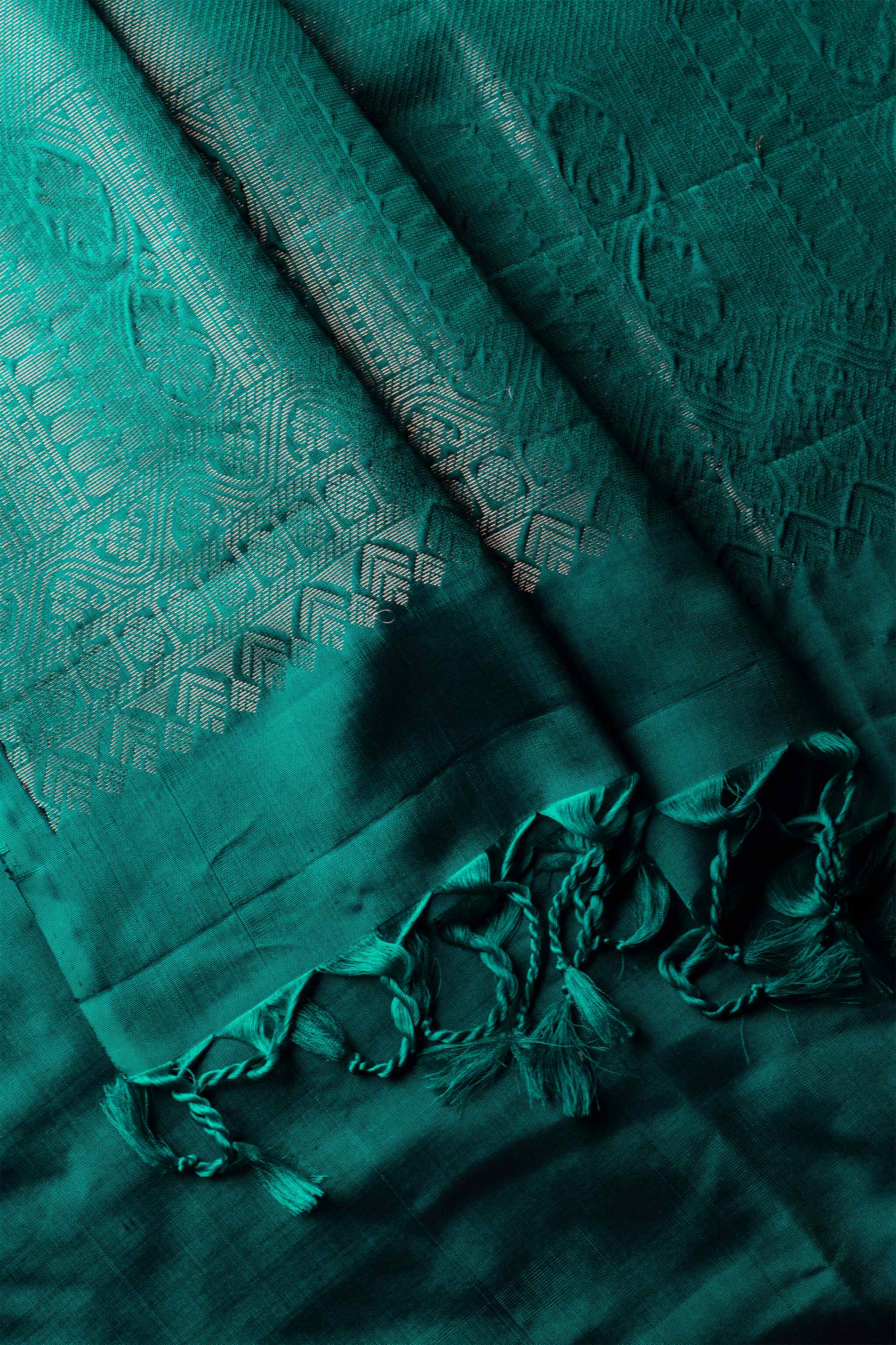 'Neelambari' Teal and Royal Blue Kanjeevaram Soft Silk (Double Warp)