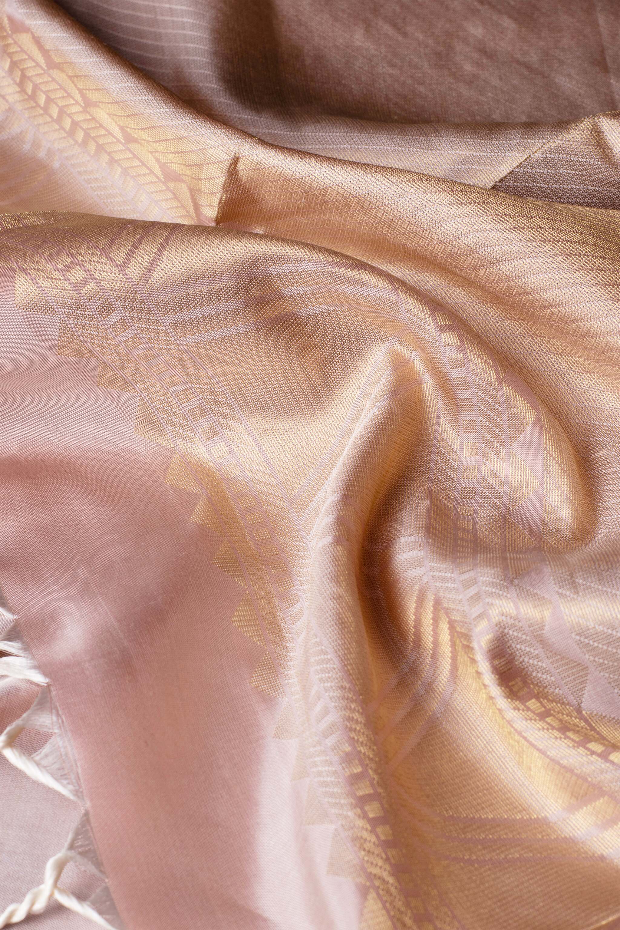 'Sanjana' Light Beige Kanjeevaram Soft Silk (Double Warp)