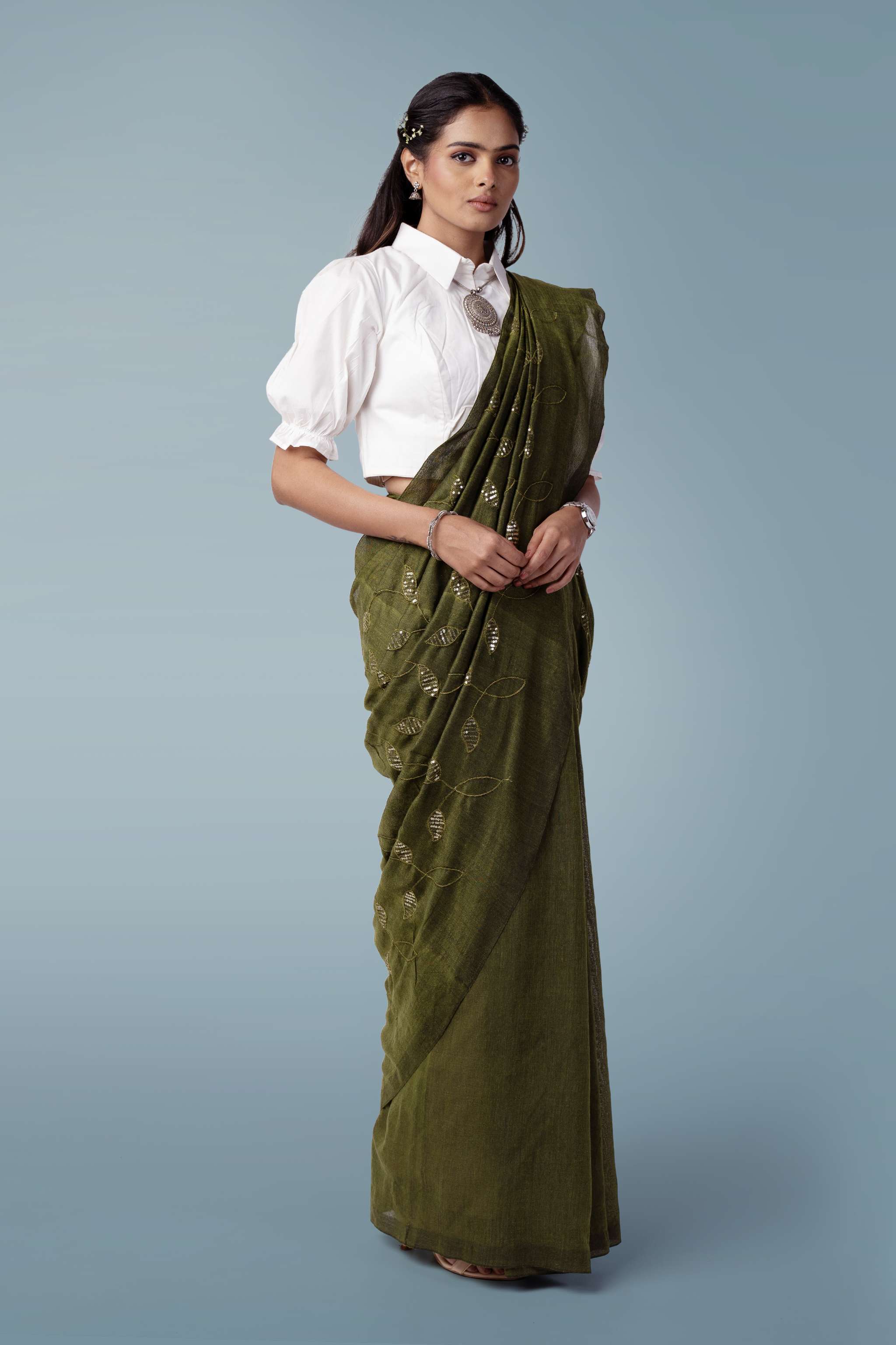 Pine Green Ultra-light Handspun Khadi Saree