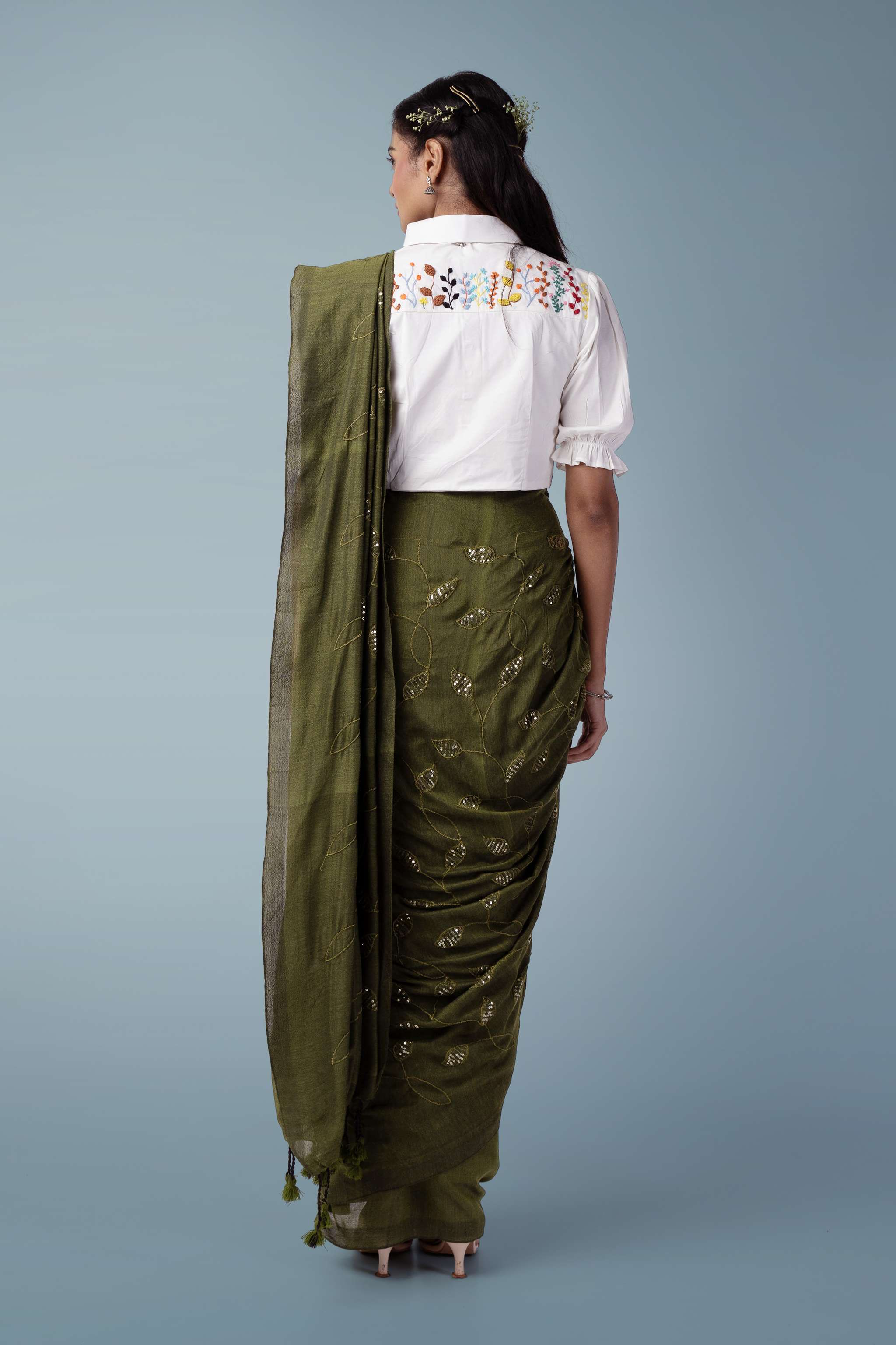 Pine Green Ultra-light Handspun Khadi Saree