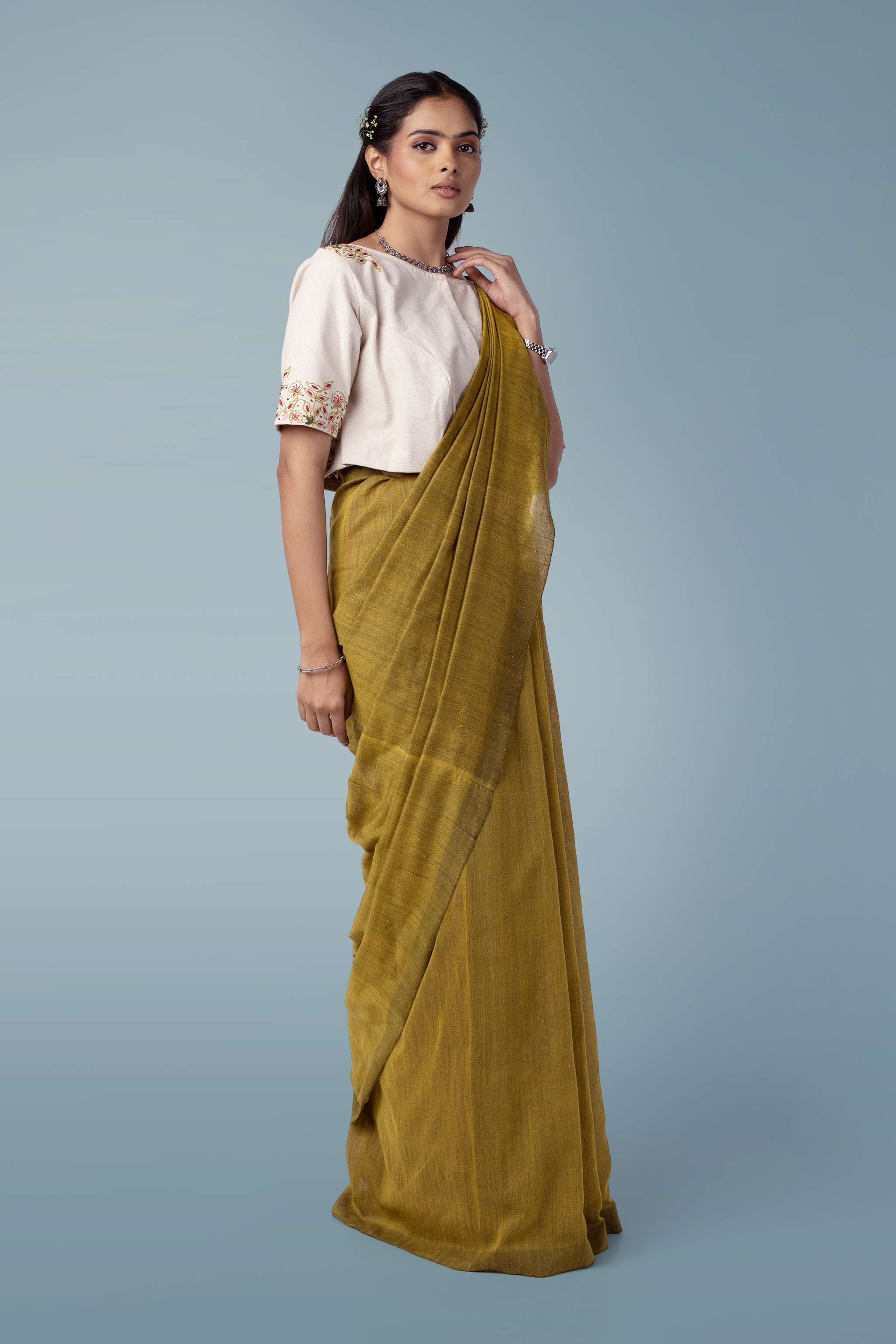 Mustard & Charcoal Grey Ultra-light Handspun Khadi Saree