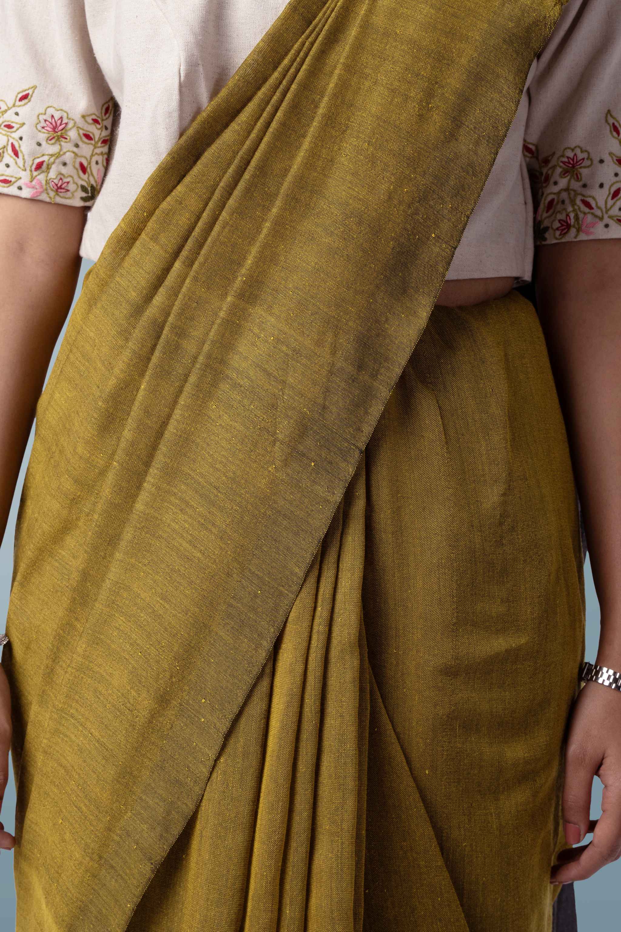Mustard & Charcoal Grey Ultra-light Handspun Khadi Saree