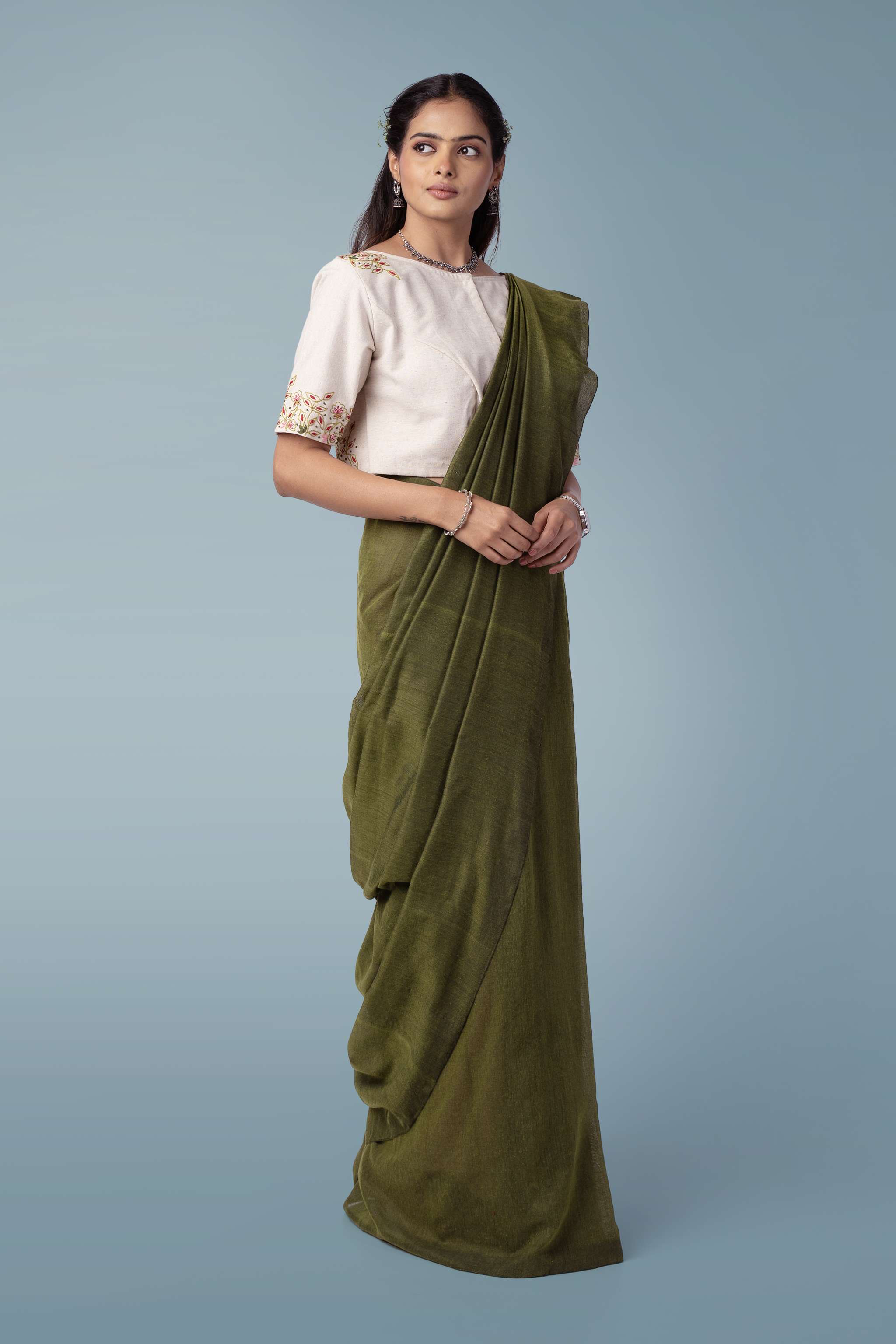 Olive Green & Plum Ultra-light Handspun Khadi Saree